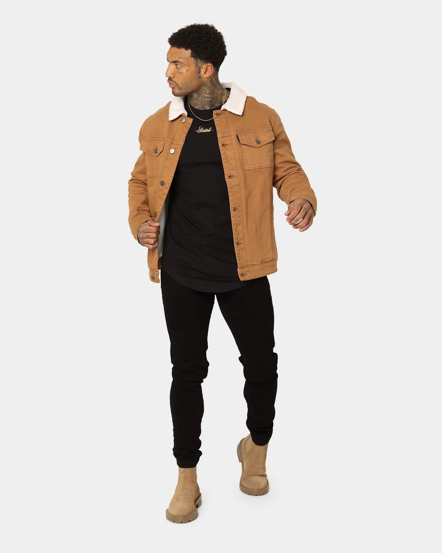 Saint Morta Sherpa Denim Jacket Tan/Cream