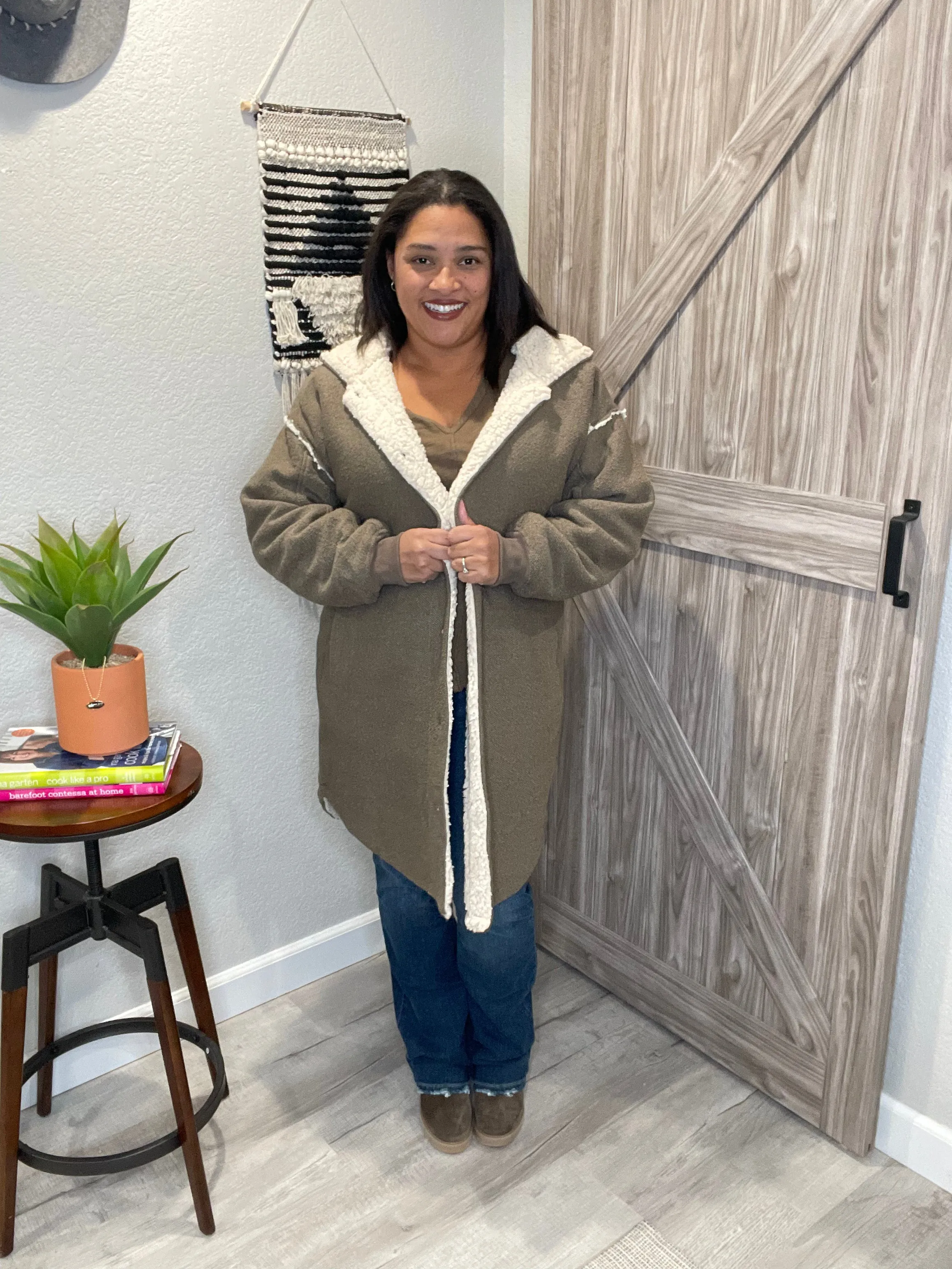 Saltwater Luxe Olive Sherpa Lined Open Jacket