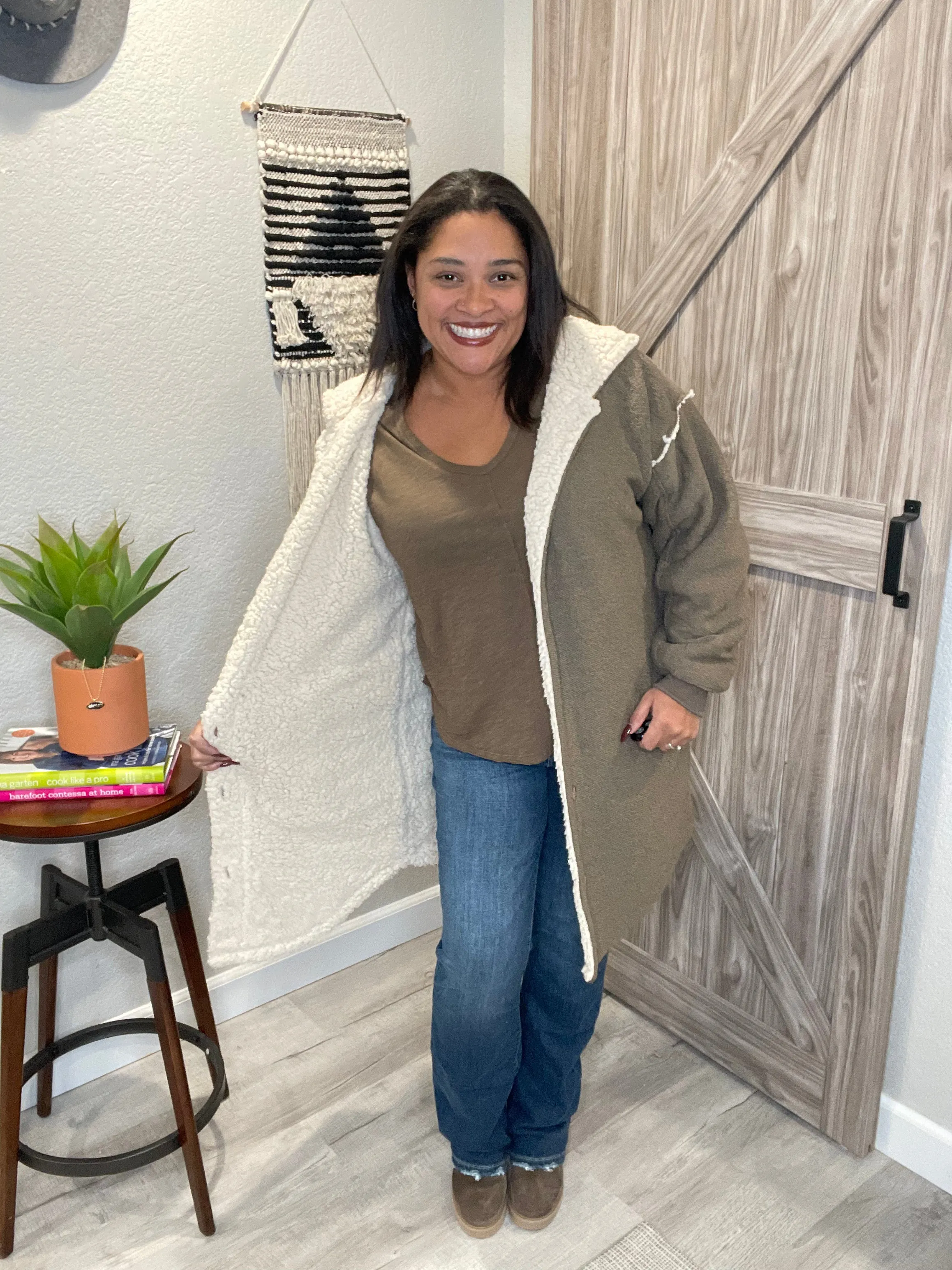 Saltwater Luxe Olive Sherpa Lined Open Jacket