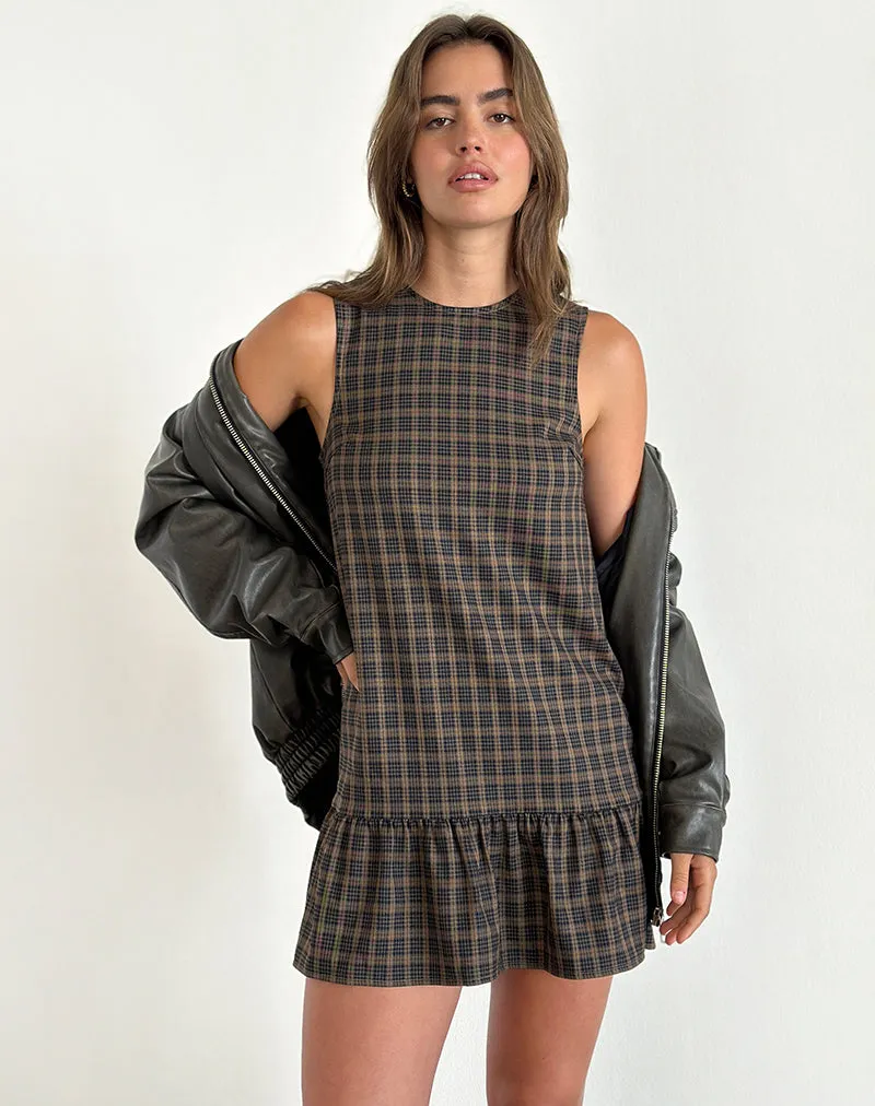 Samana Babydoll Mini Dress in Check Dark Brown