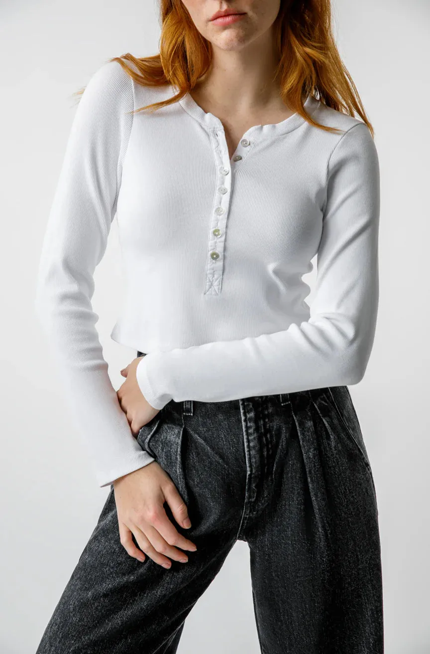 Sassy Rib Henley - White