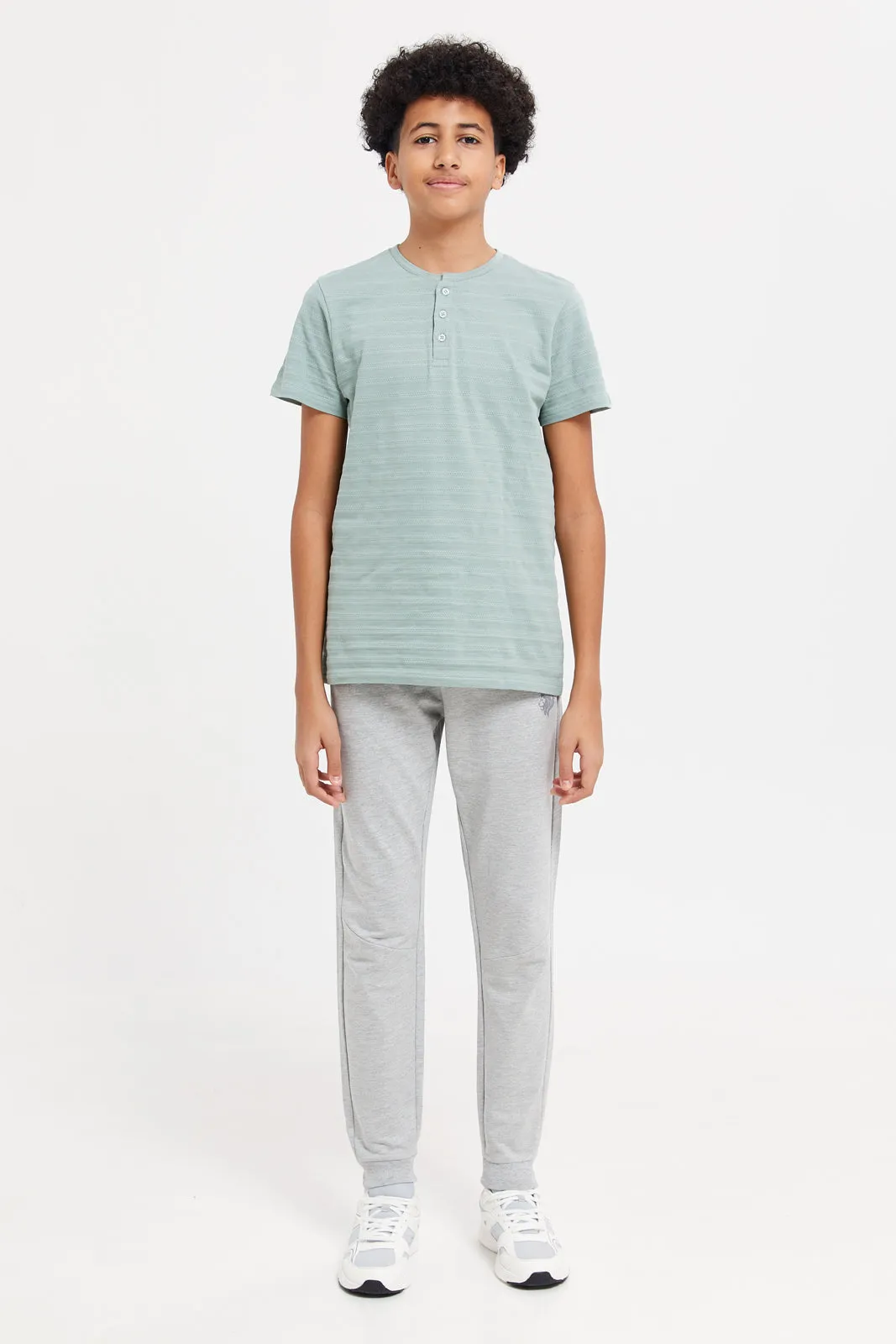 Senior Boys Mint Jacquard Henley T-Shirt