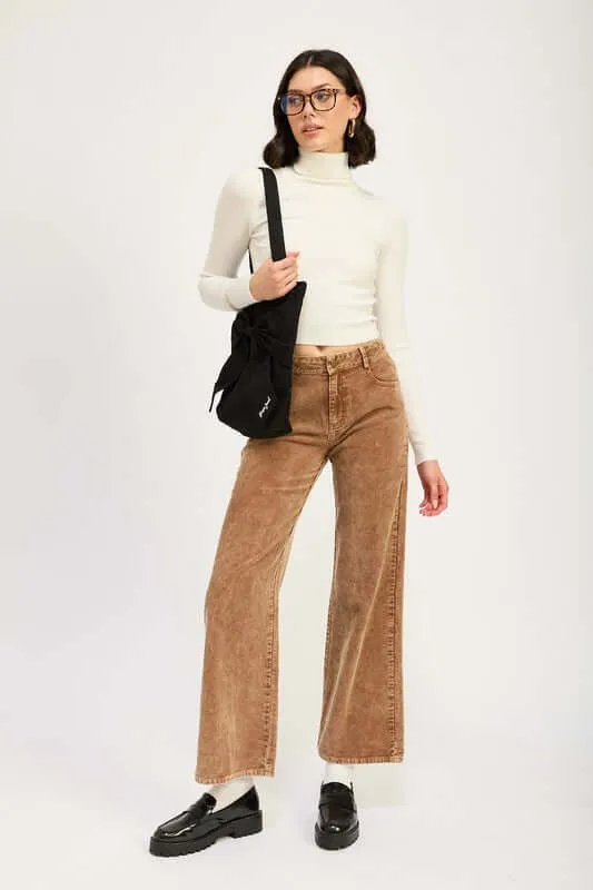 Sepia Brown Distressed Corduroy Wide Leg Pants