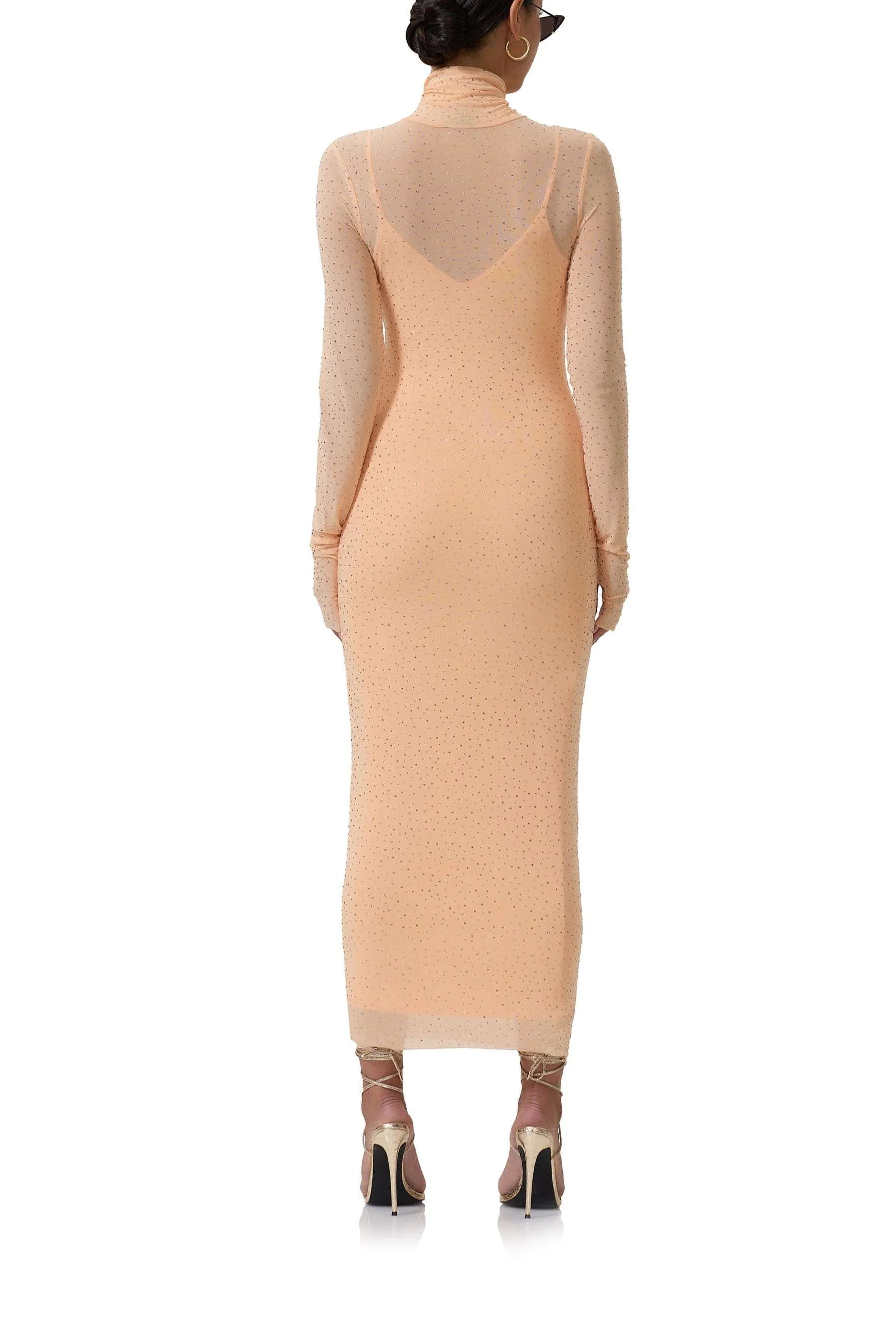 Shailene Rhinestone Dress - Peach Fuzz