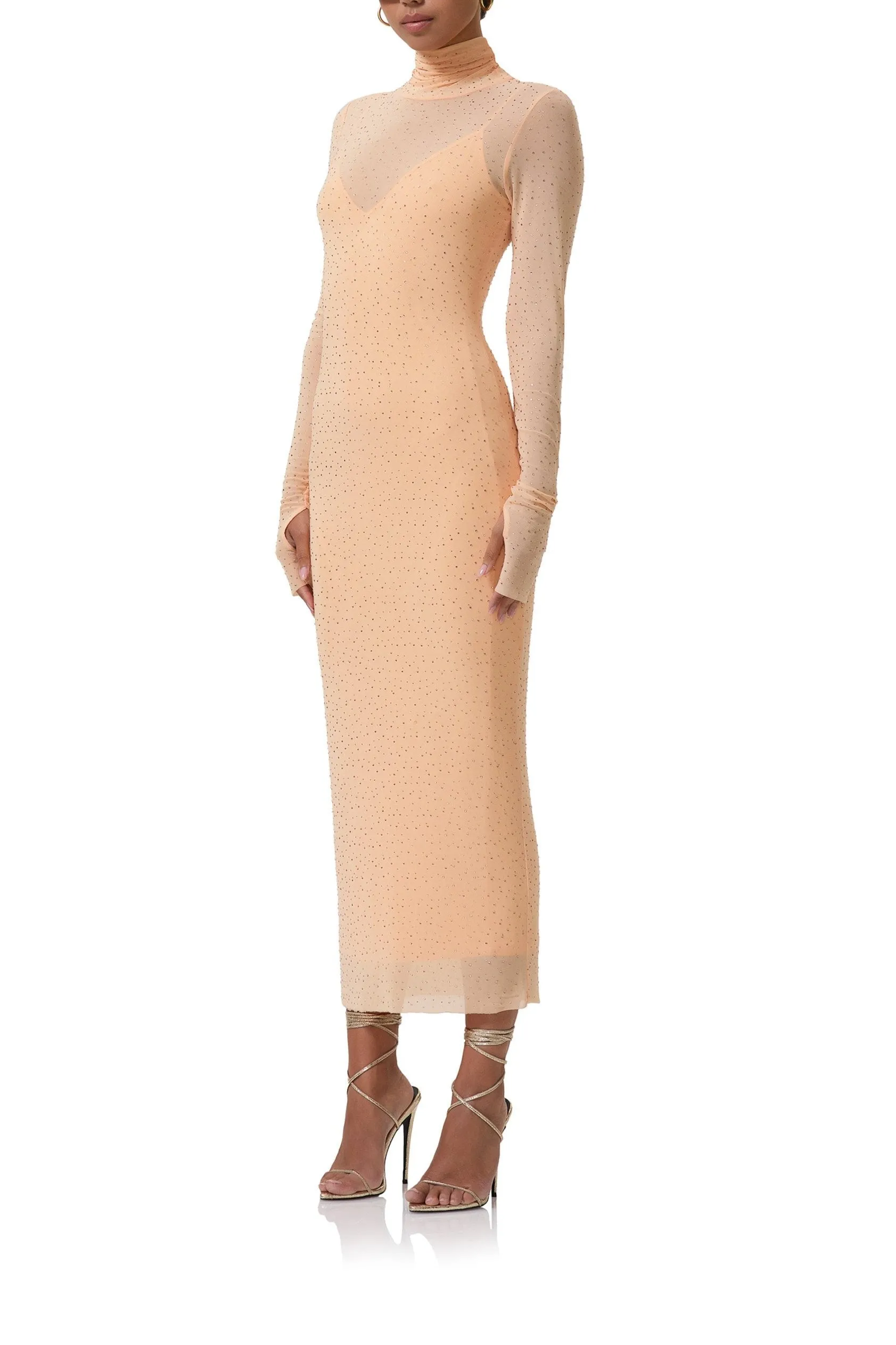 Shailene Rhinestone Dress - Peach Fuzz