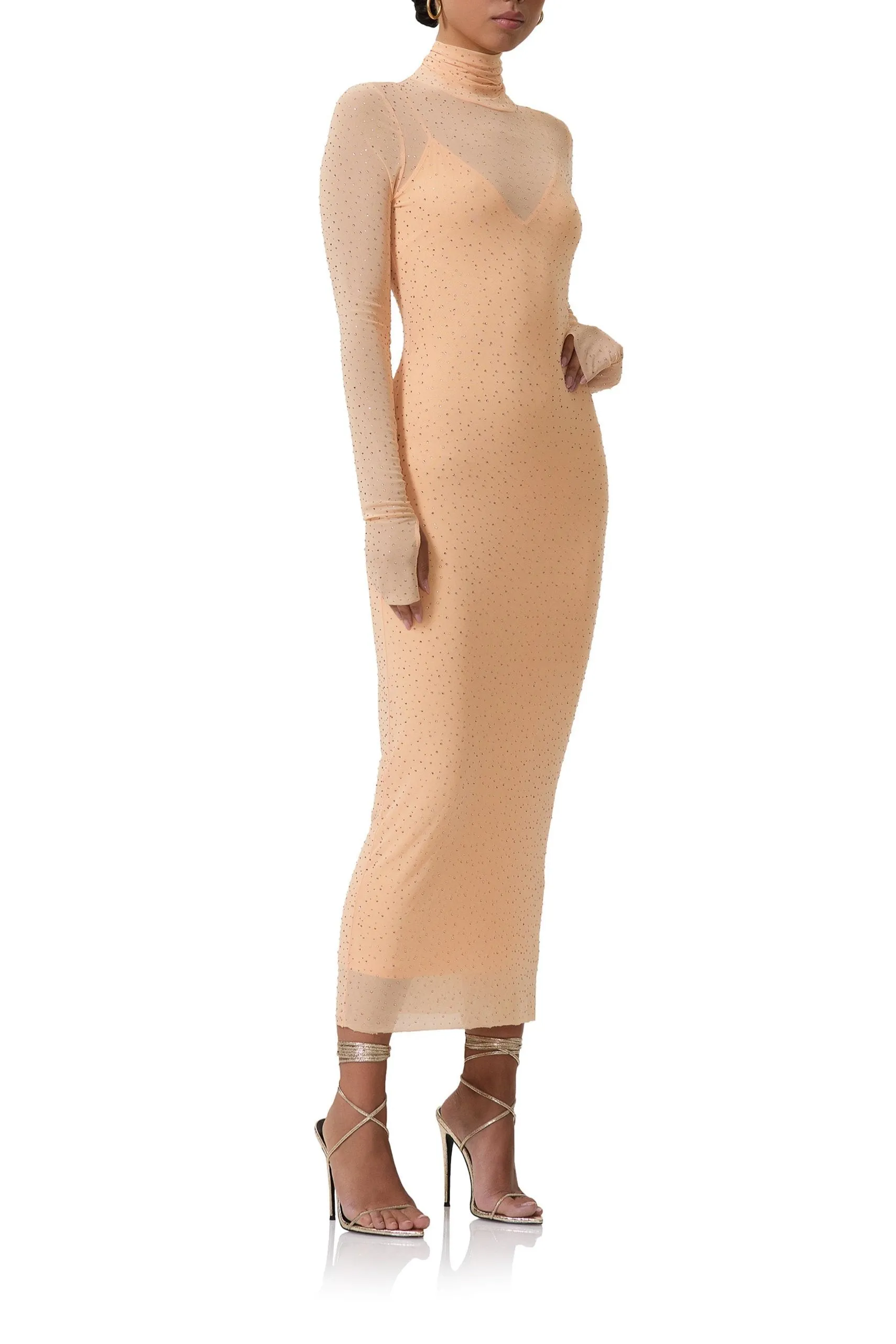 Shailene Rhinestone Dress - Peach Fuzz