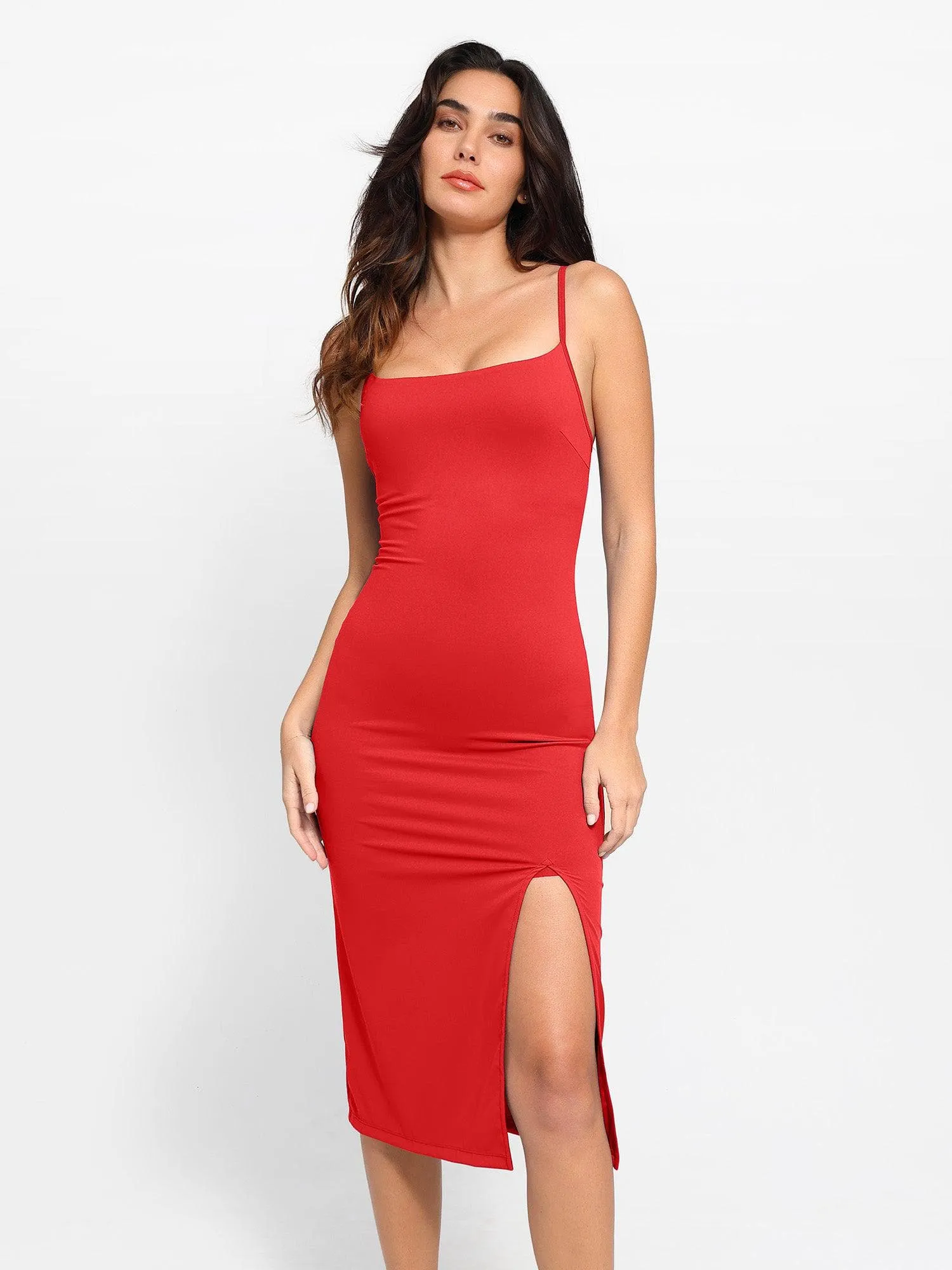 Shapewear Slimming Midi Dress and Sheer Mesh Overlay Set