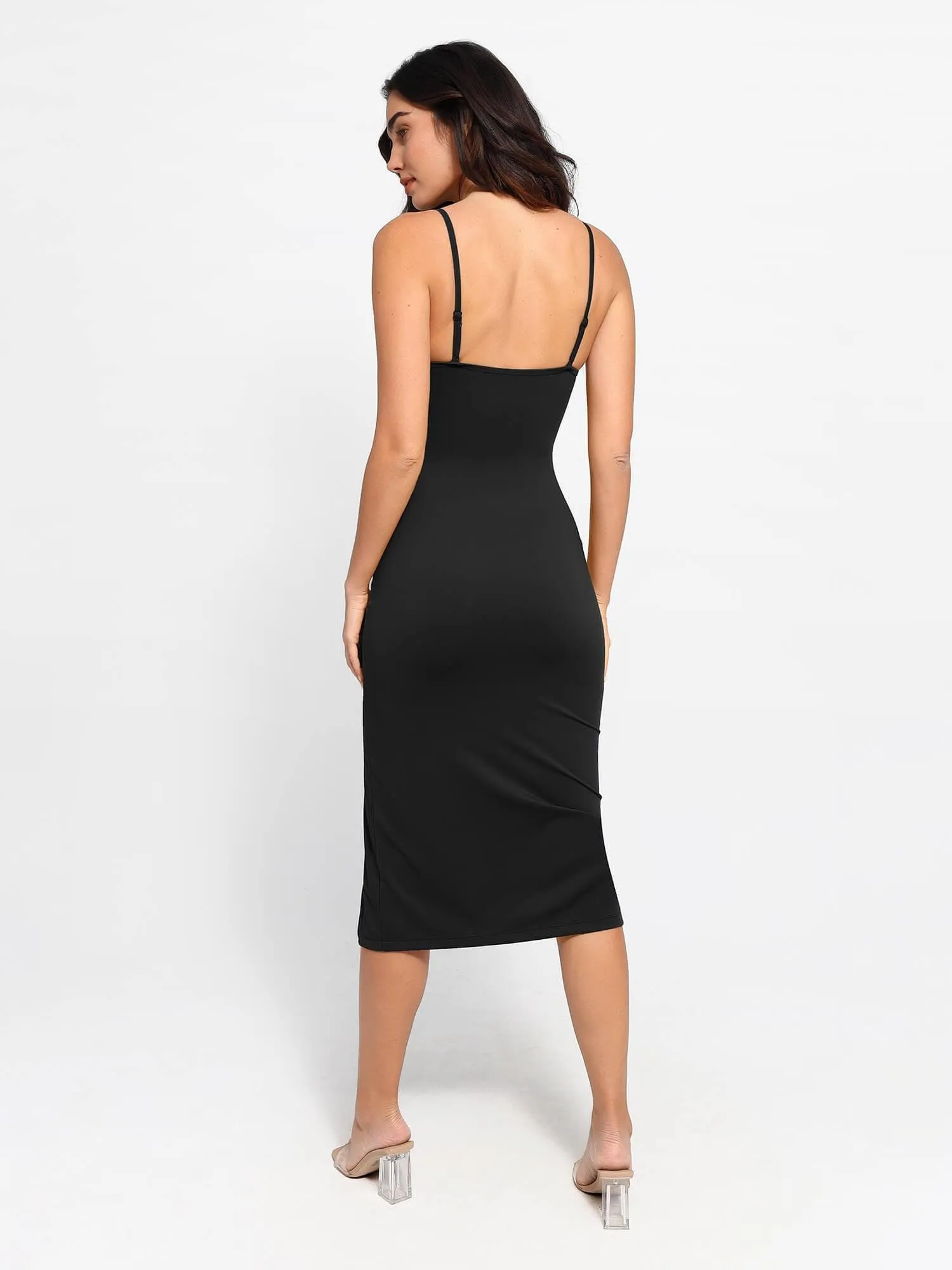 Shapewear Slimming Midi Dress and Sheer Mesh Overlay Set