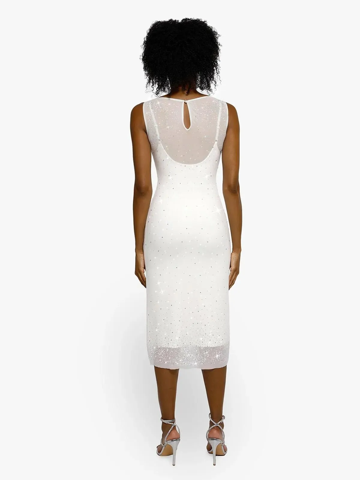 Shapewear Two-in-One Heat-Set Crystal Mesh Slim Midi Dress For Insiders