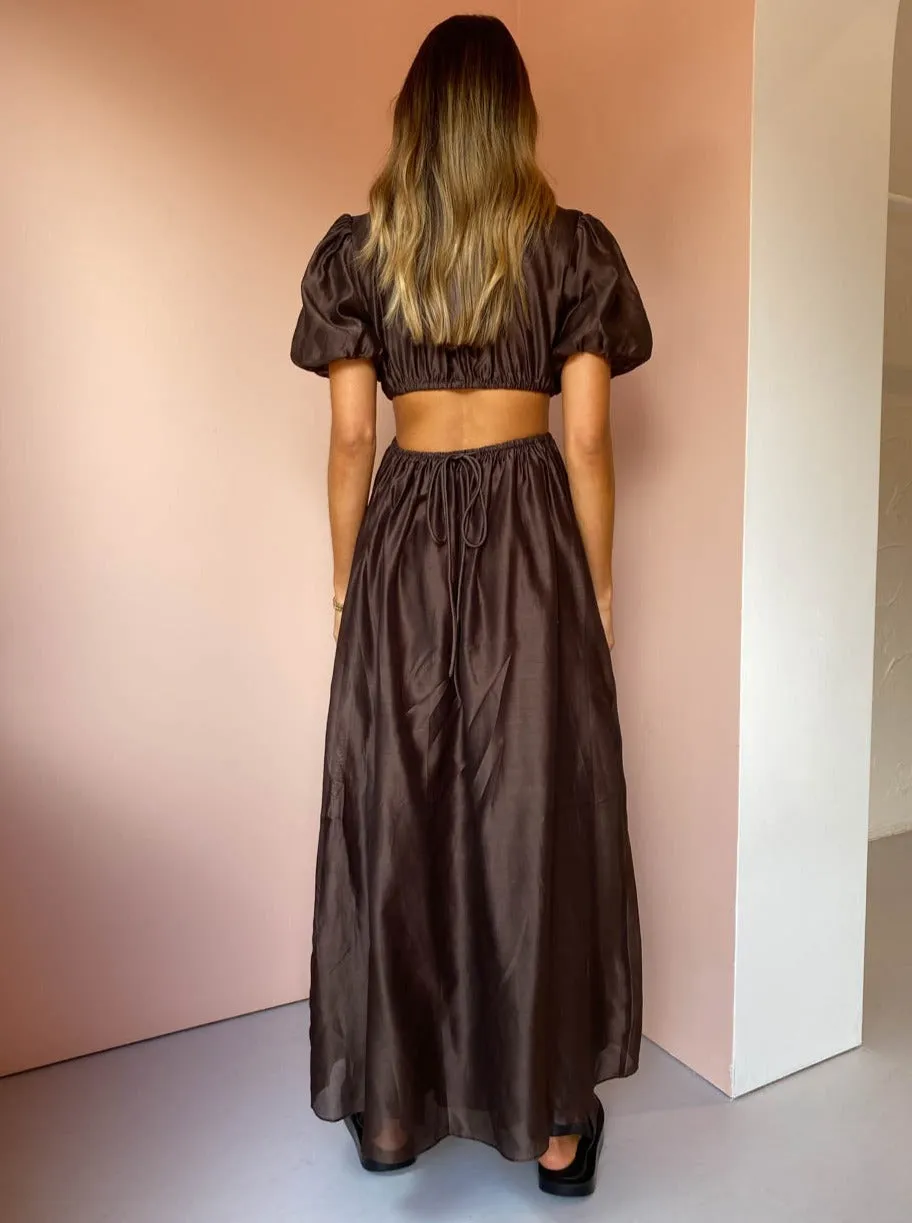 Sir Anje Puff Sleeve Gown in Chocolate