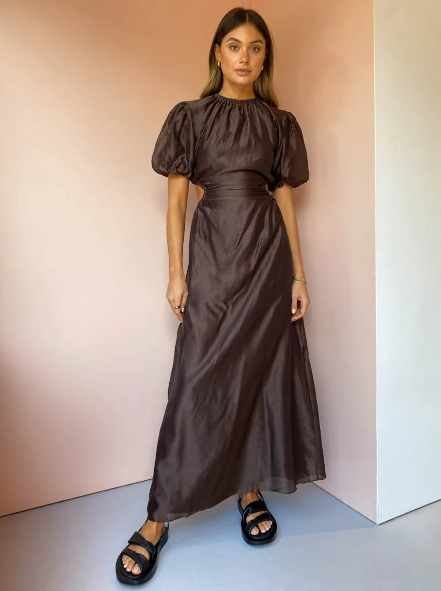 Sir Anje Puff Sleeve Gown in Chocolate