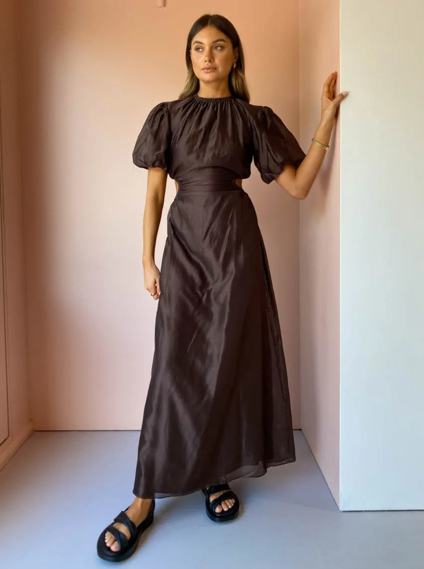 Sir Anje Puff Sleeve Gown in Chocolate