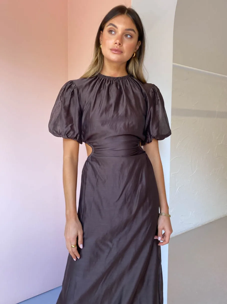 Sir Anje Puff Sleeve Gown in Chocolate