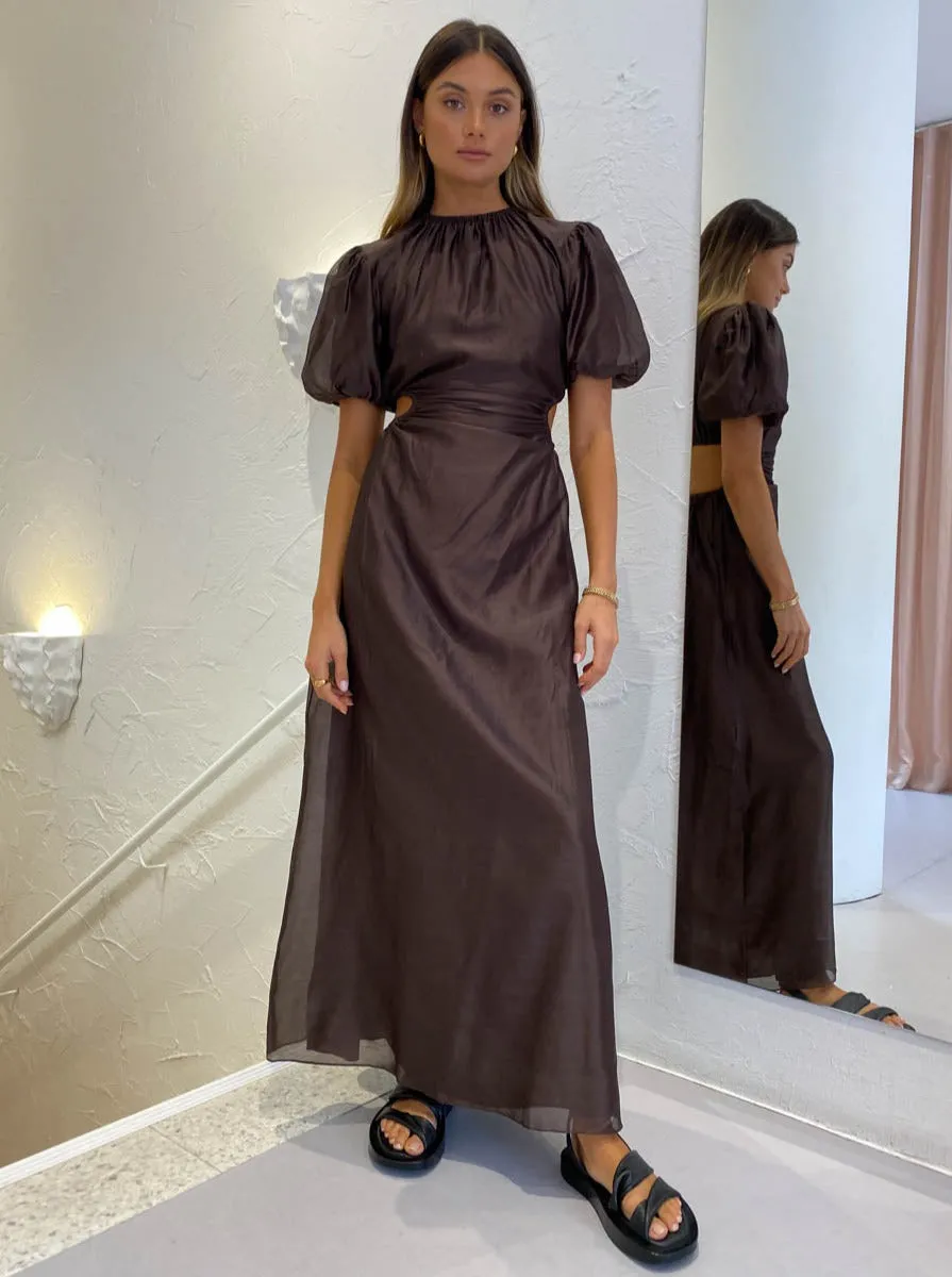 Sir Anje Puff Sleeve Gown in Chocolate