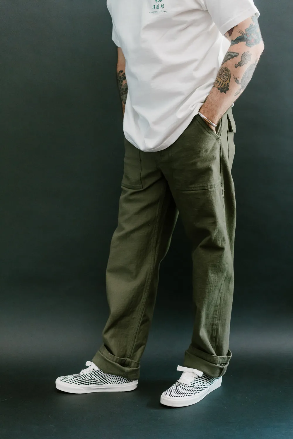 SJ52BP - 15oz Back Satin Heavy Baker Pant - Olive