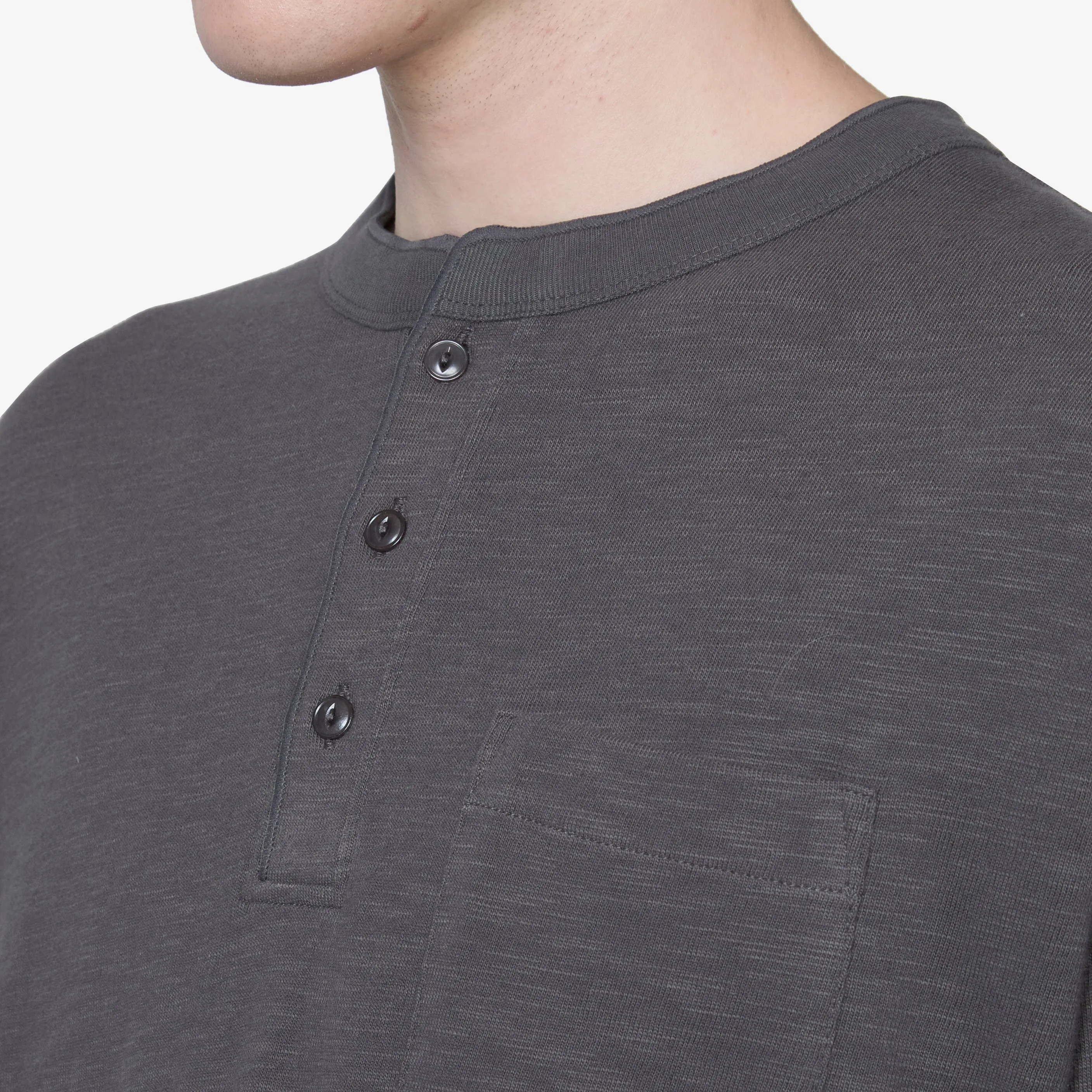 Slub Henley Neck Longsleeve T-Shirt Charcoal