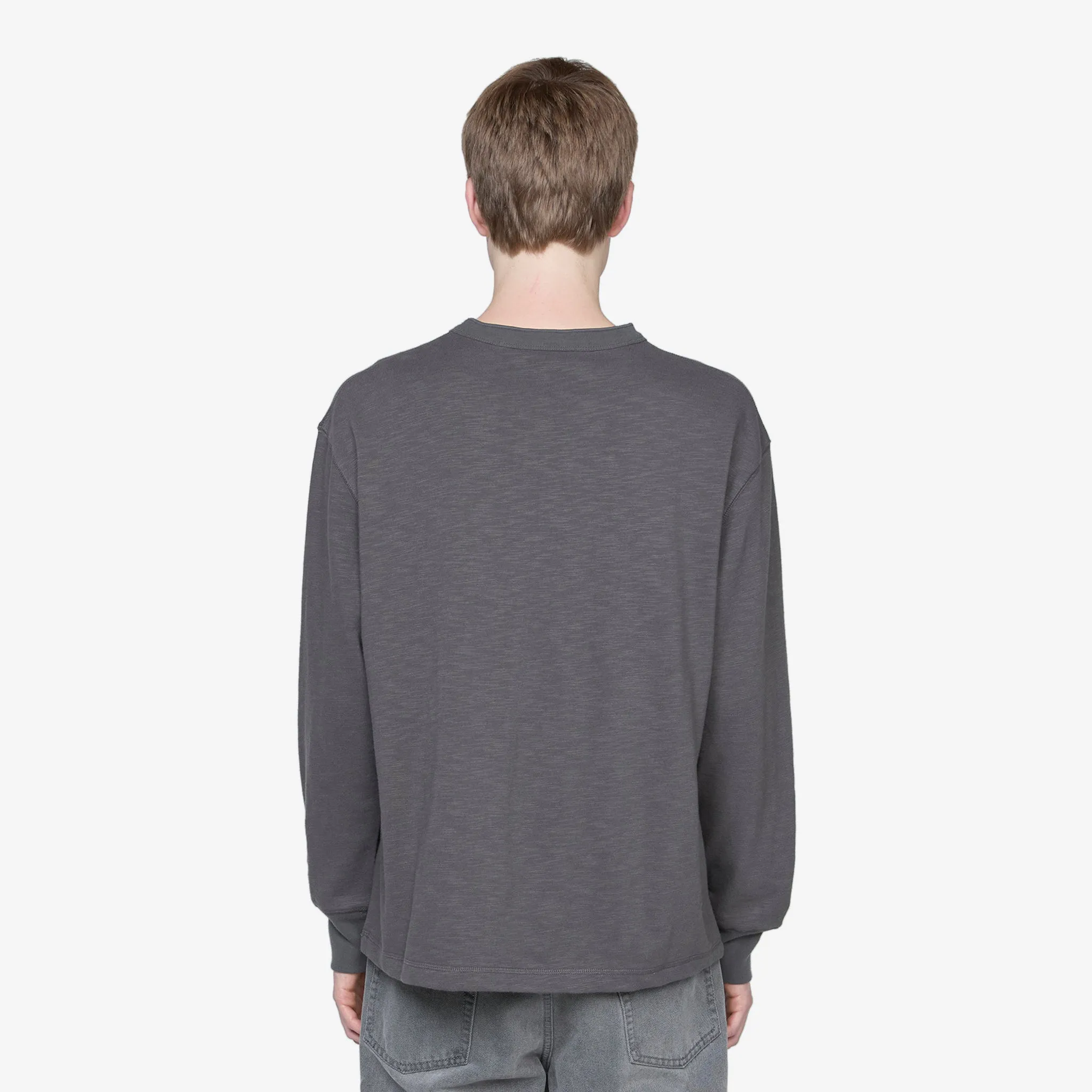 Slub Henley Neck Longsleeve T-Shirt Charcoal