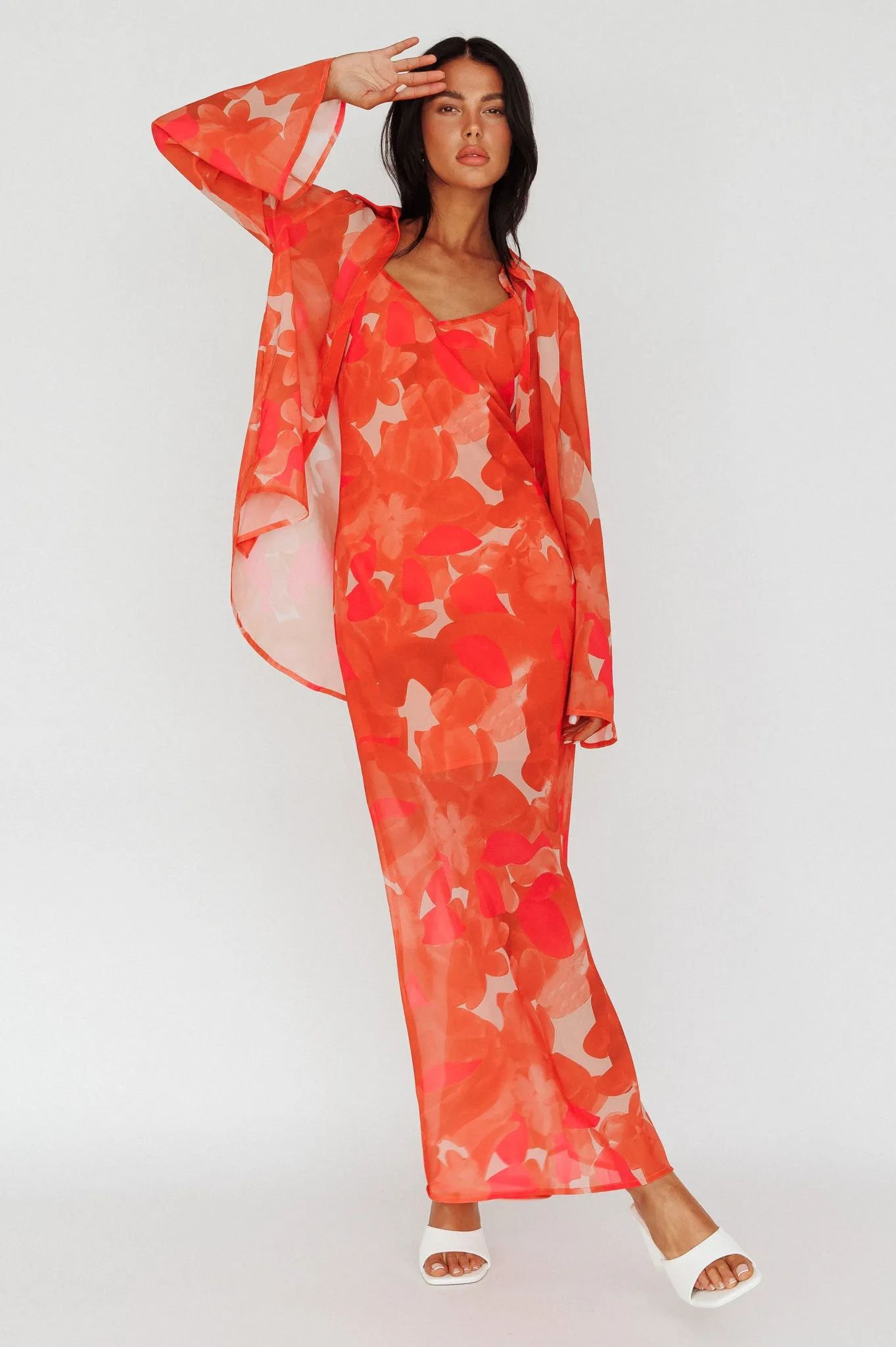 Stasi Cami Strap Midi Dress Floral Orange