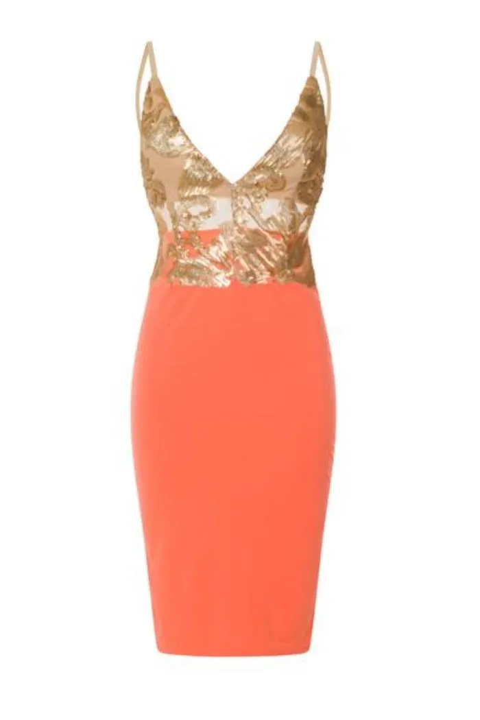 Stella Coral Slinky Butterfly Bum Backless Midi Dress