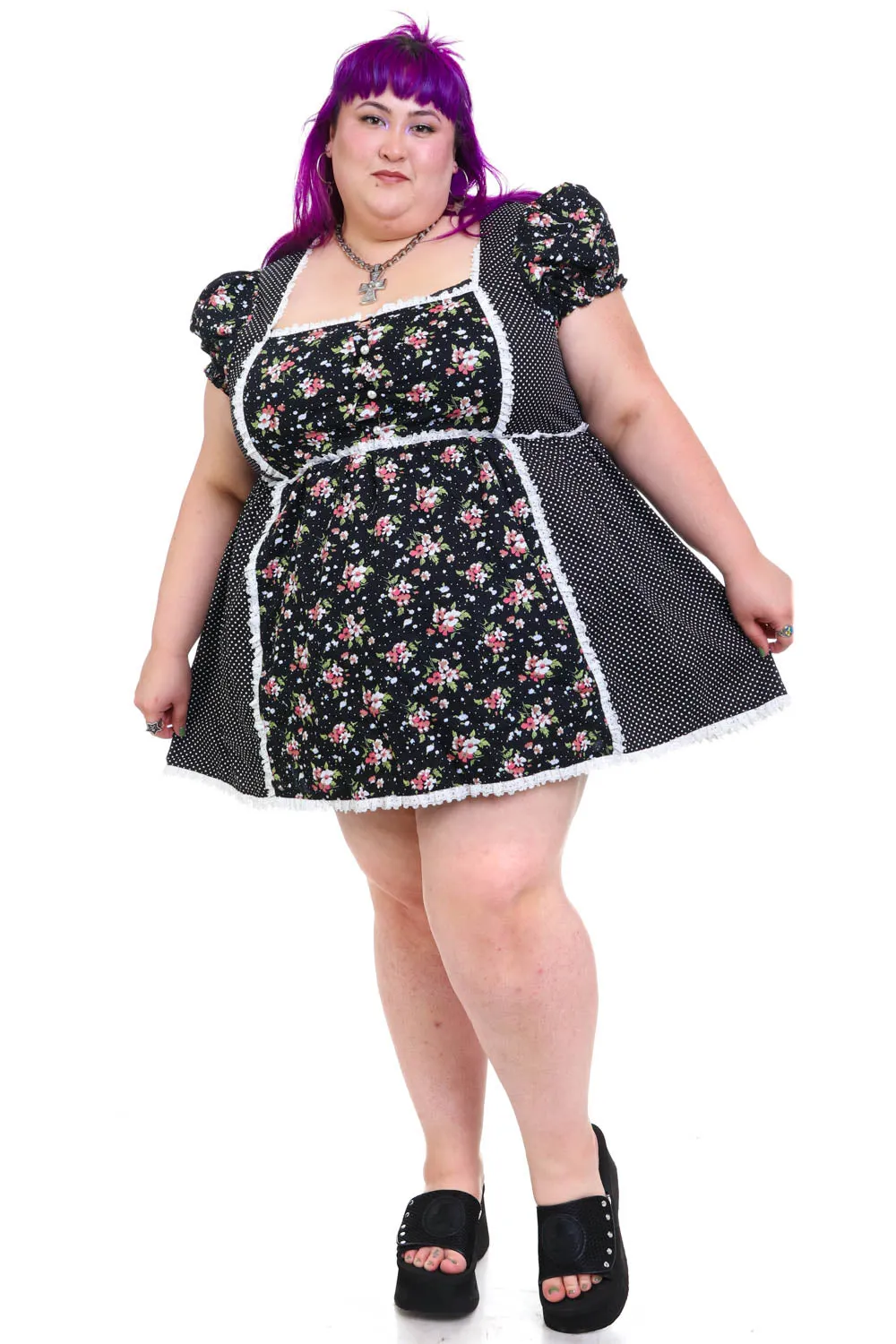 Stevie Patchwork Babydoll Mini Dress