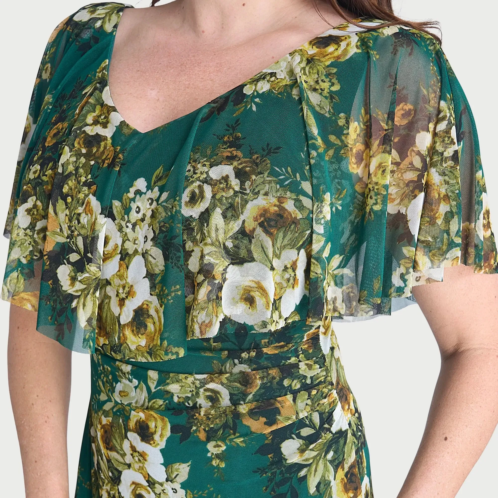 Sunny Evergreen Floral Midi Dress