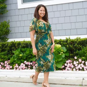 Sunny Evergreen Floral Midi Dress