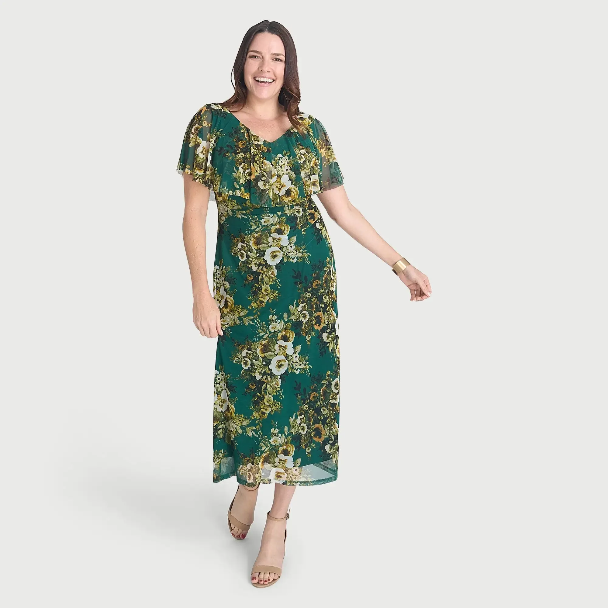 Sunny Evergreen Floral Midi Dress