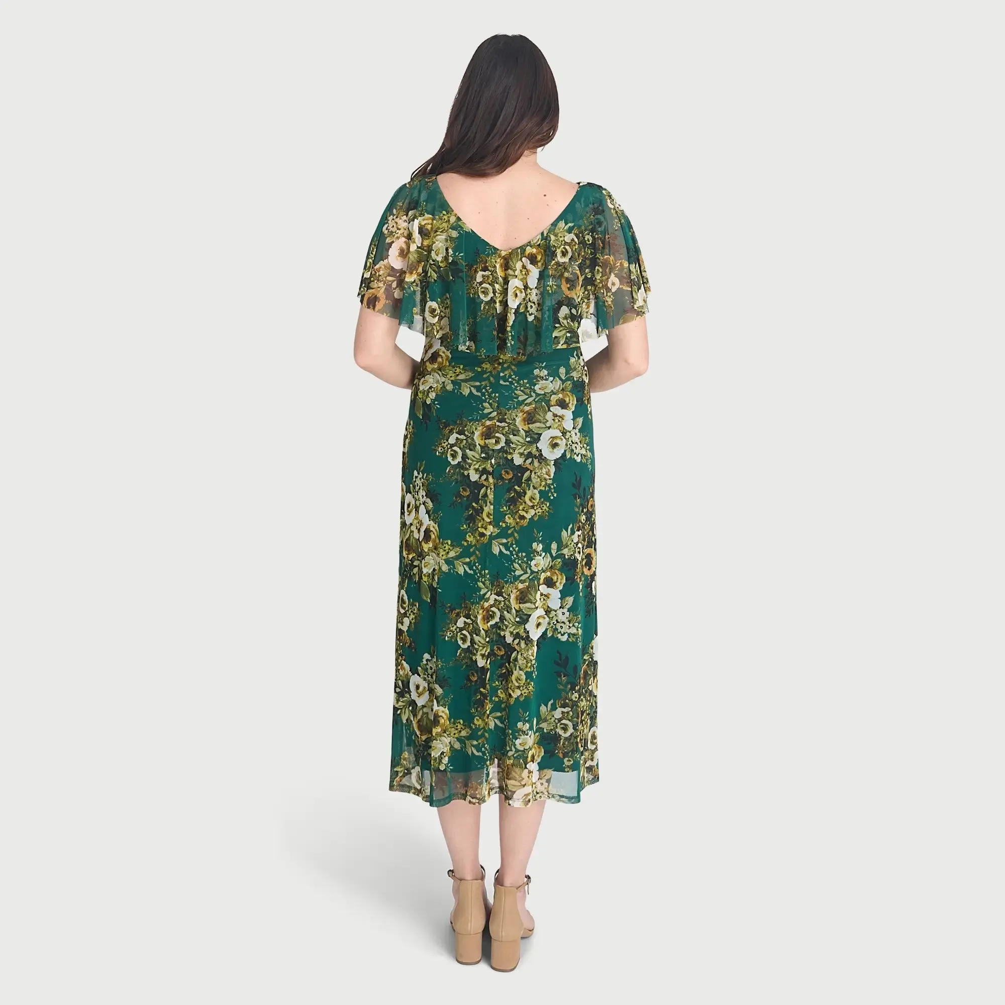 Sunny Evergreen Floral Midi Dress