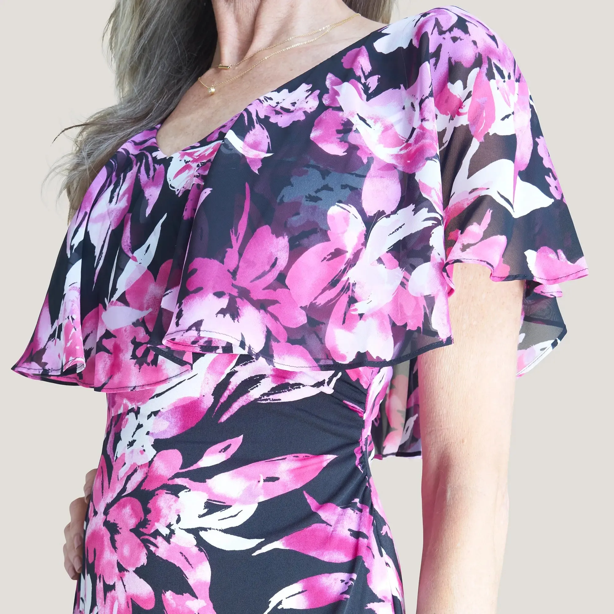 Sunny Magenta Floral Midi Dress