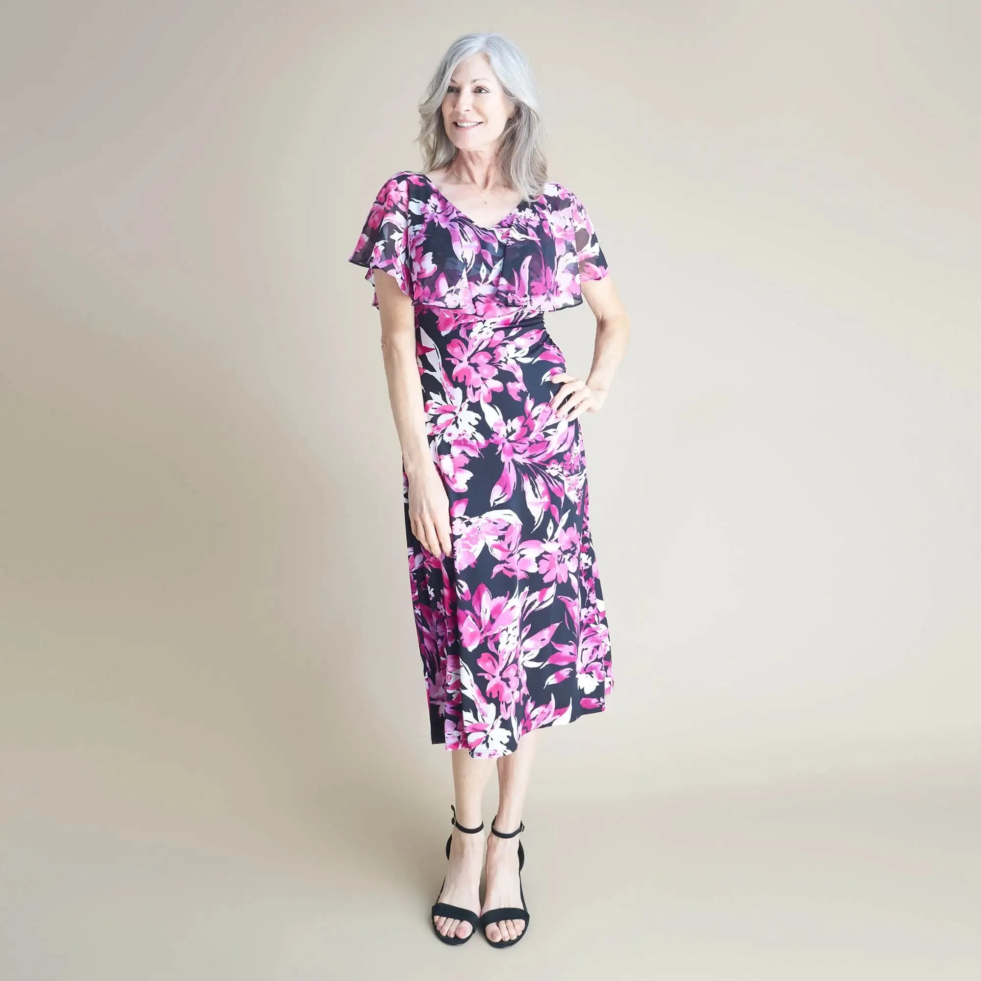 Sunny Magenta Floral Midi Dress