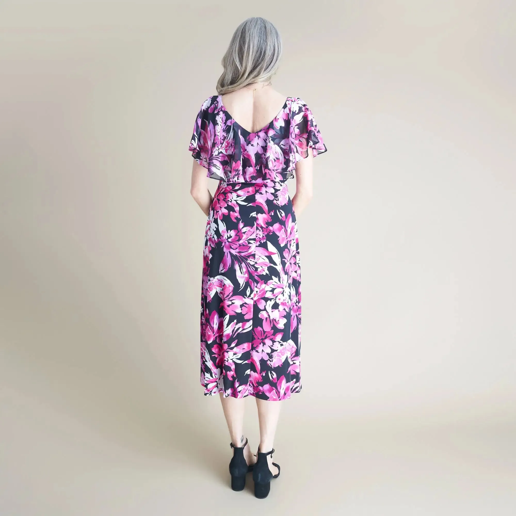 Sunny Magenta Floral Midi Dress