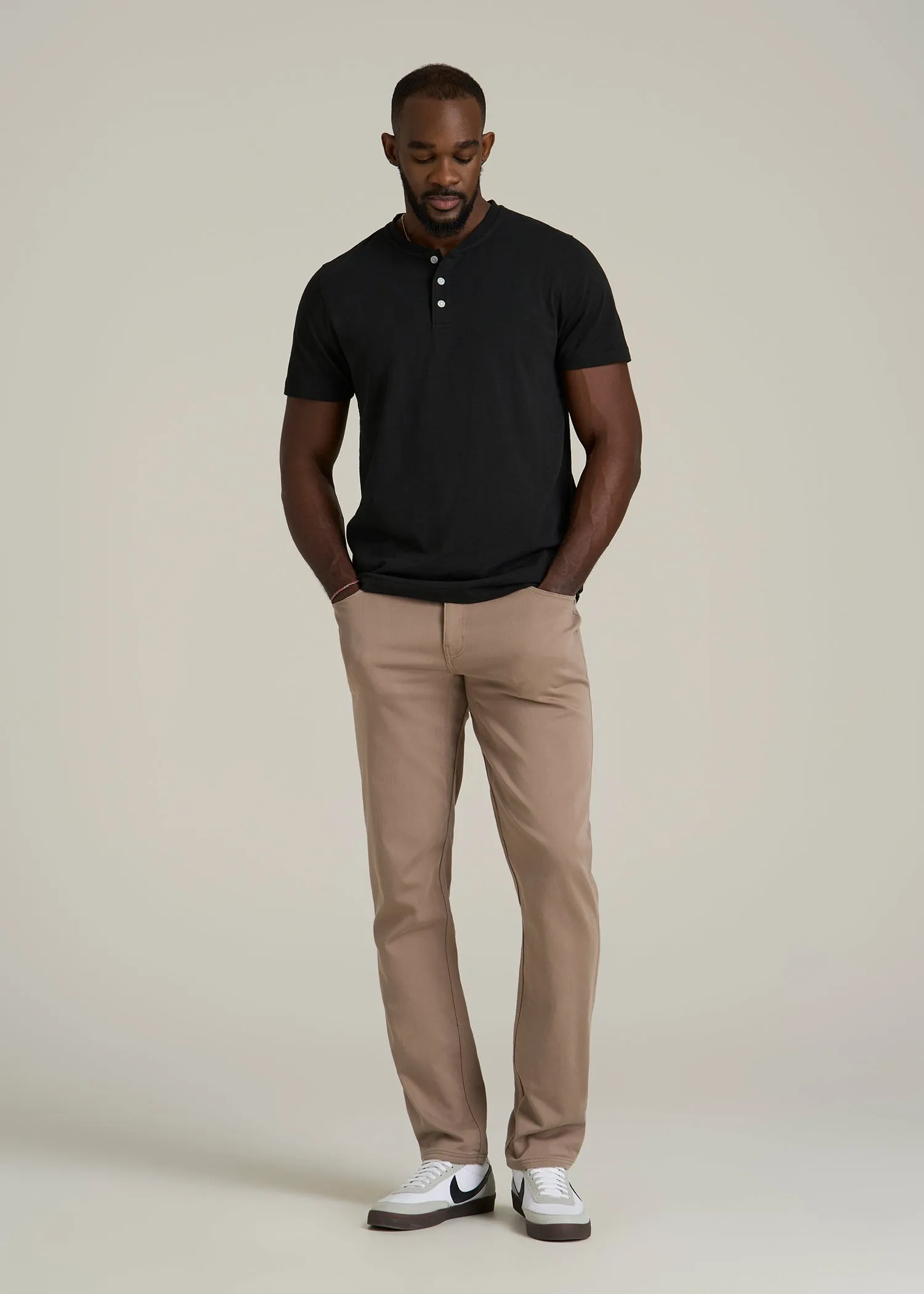 Sunwashed Short Sleeve Slub Henley for Tall Men in Black