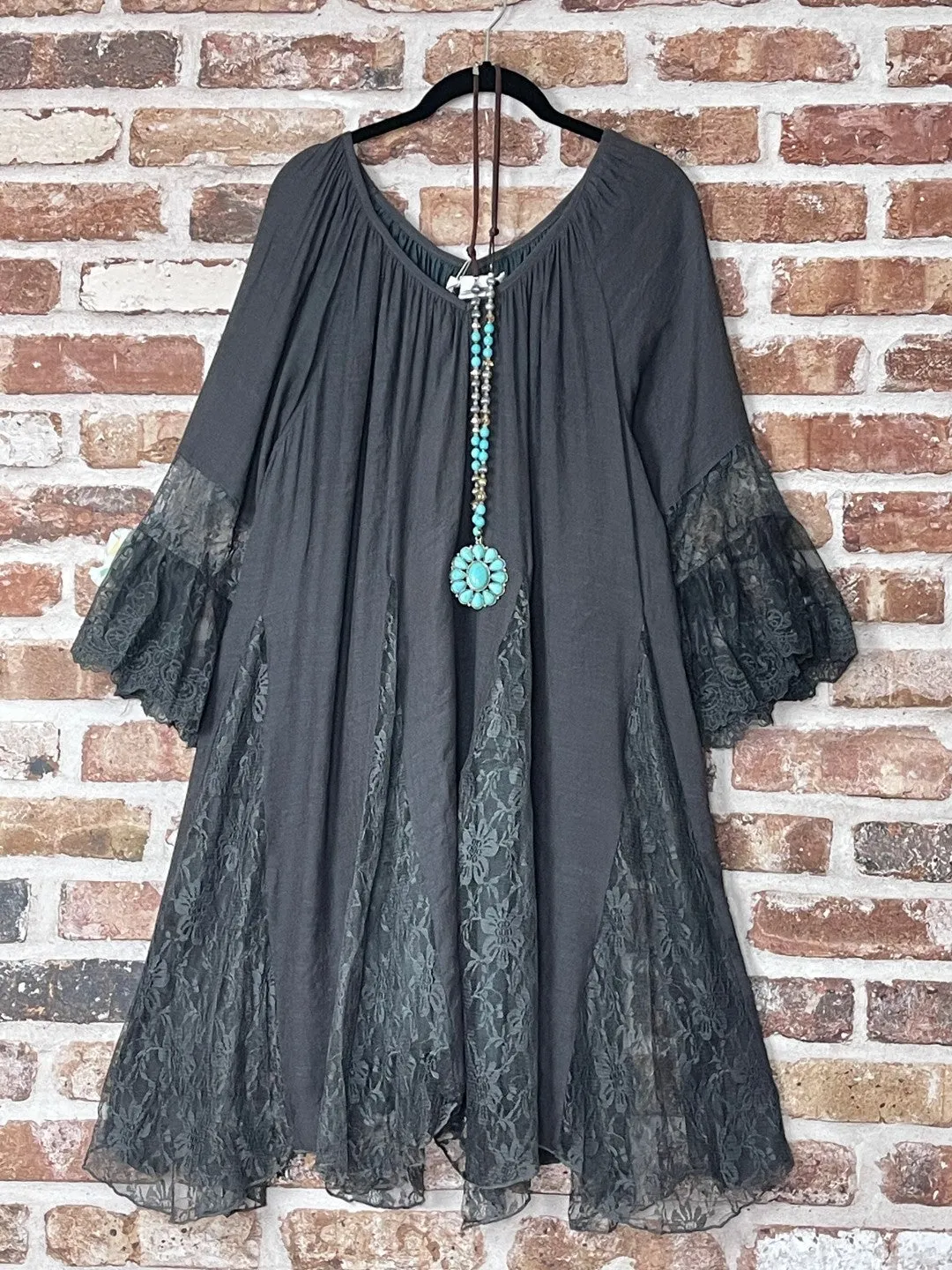 Superstar Hippie Oversized Charcoal Laced Dress