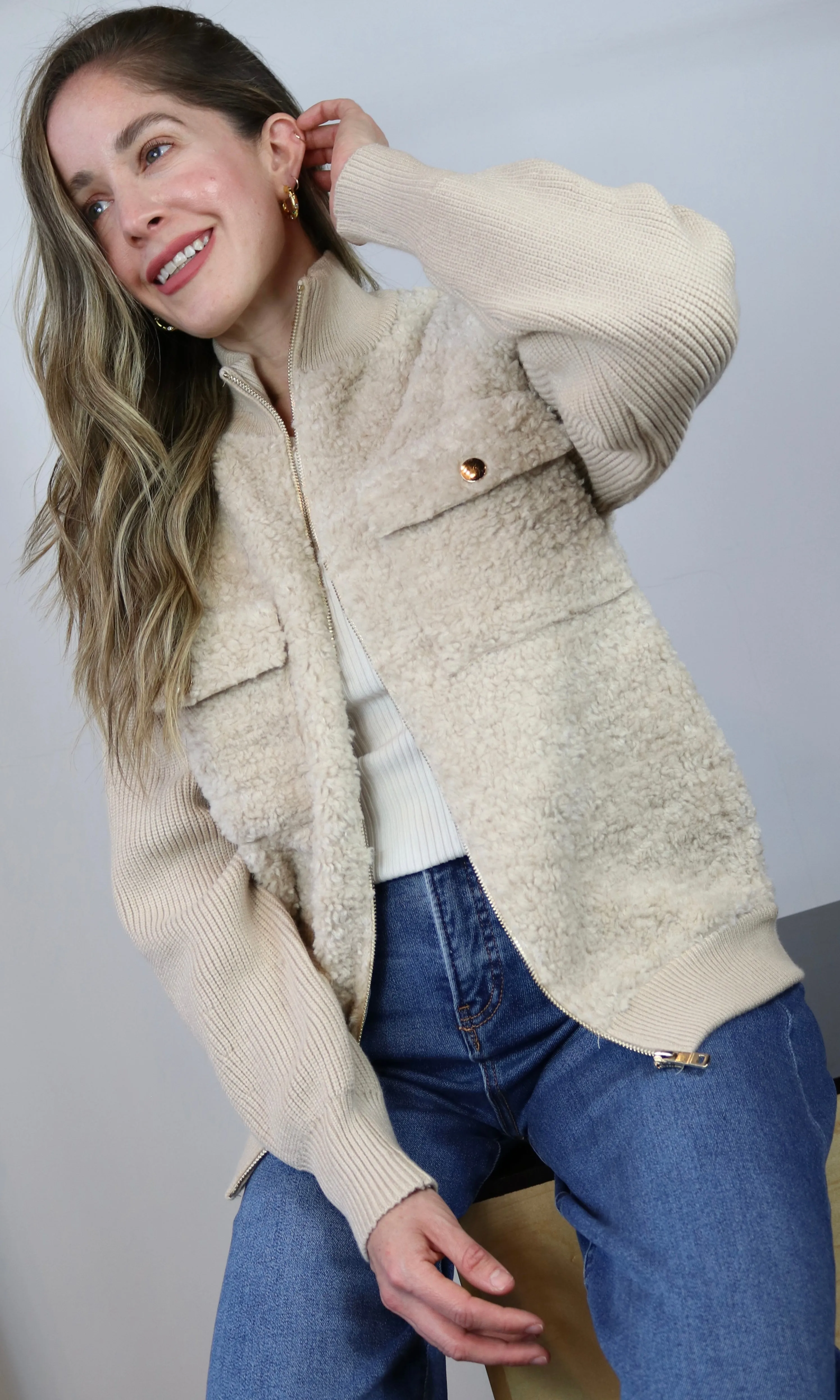 Sweater Sleeve Sherpa Jacket