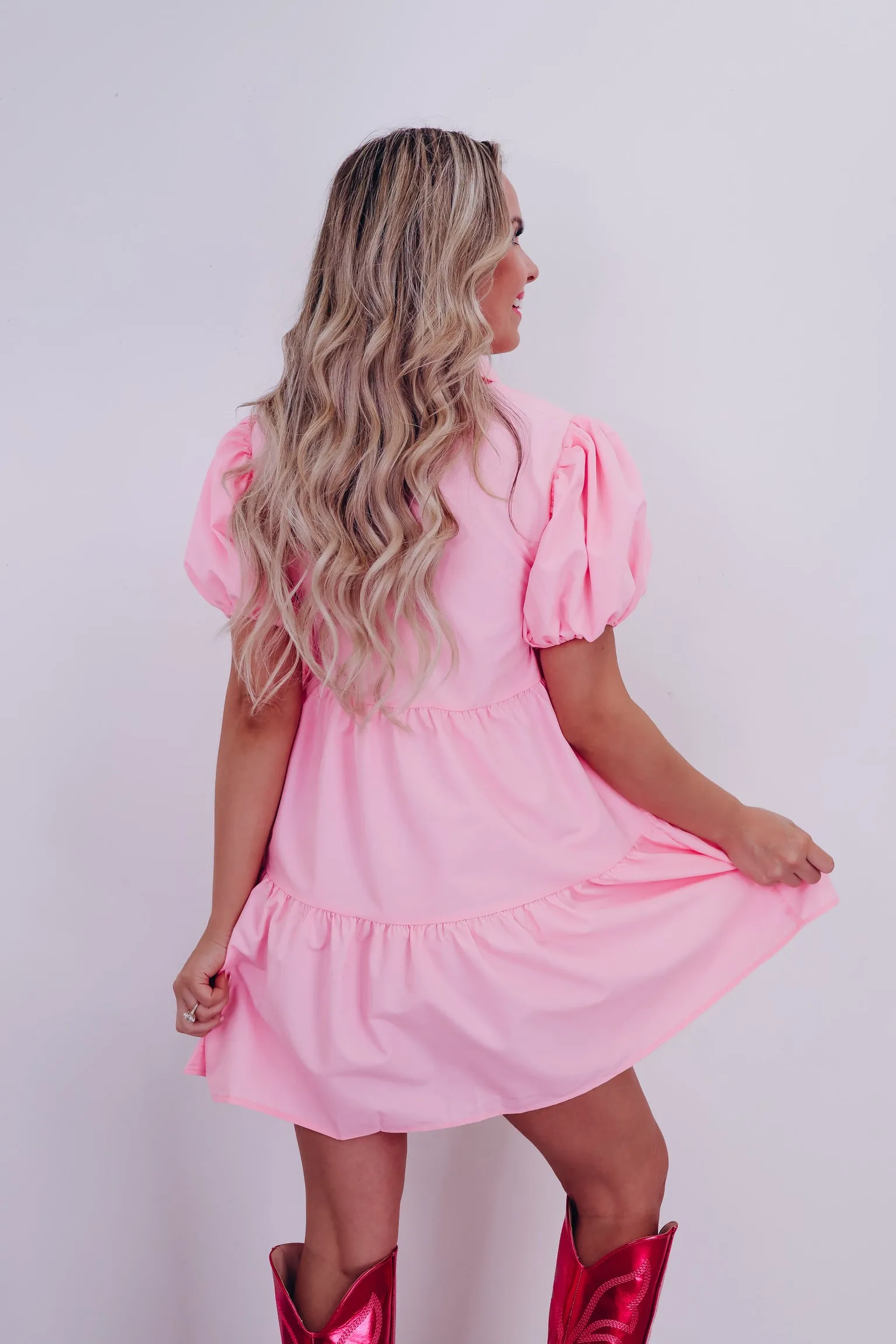 Sweet Heart Sequin Patch Babydoll Dress - Pink