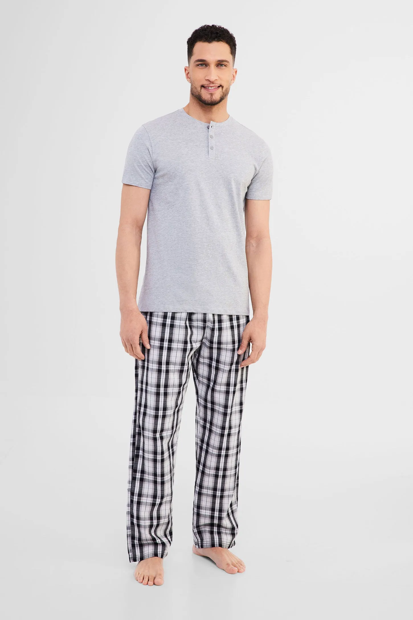 T-shirt Henley pyjama en coton - Homme