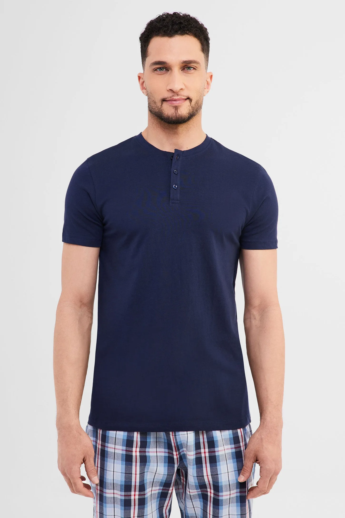 T-shirt Henley pyjama en coton - Homme