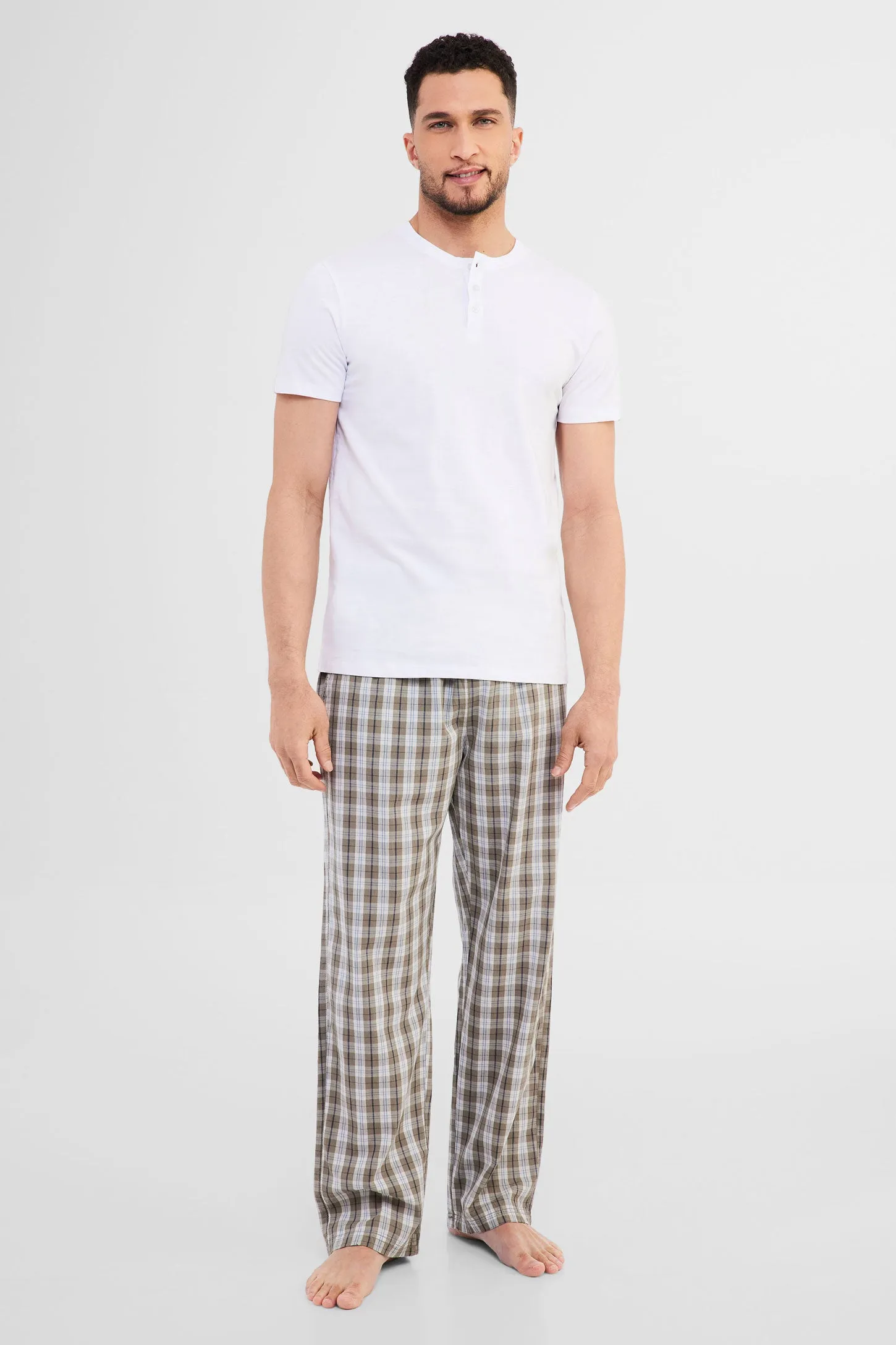 T-shirt Henley pyjama en coton - Homme