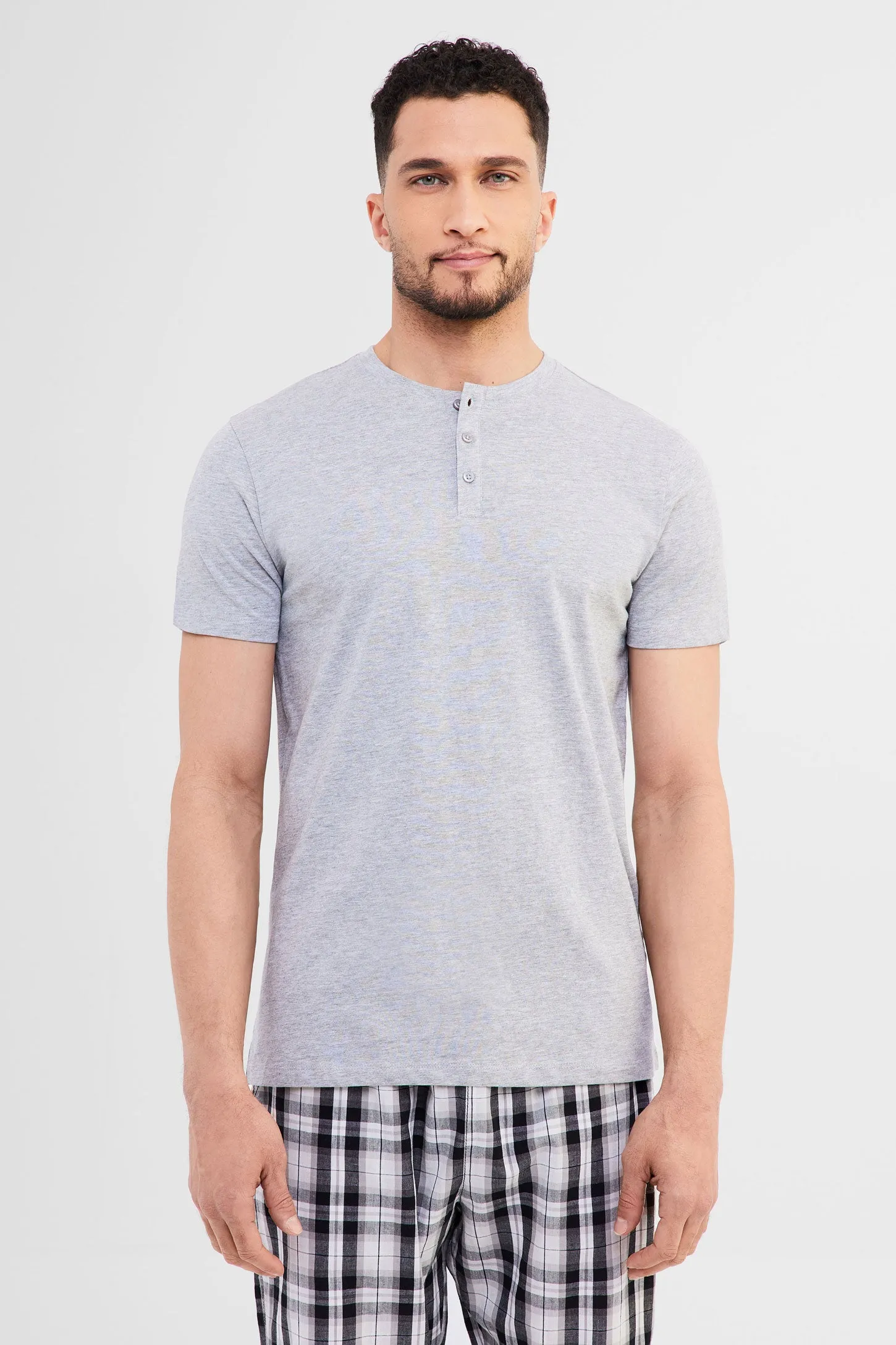 T-shirt Henley pyjama en coton - Homme