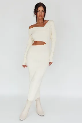 Tamar Long Sleeve One-Shoulder Midi Dress Cream