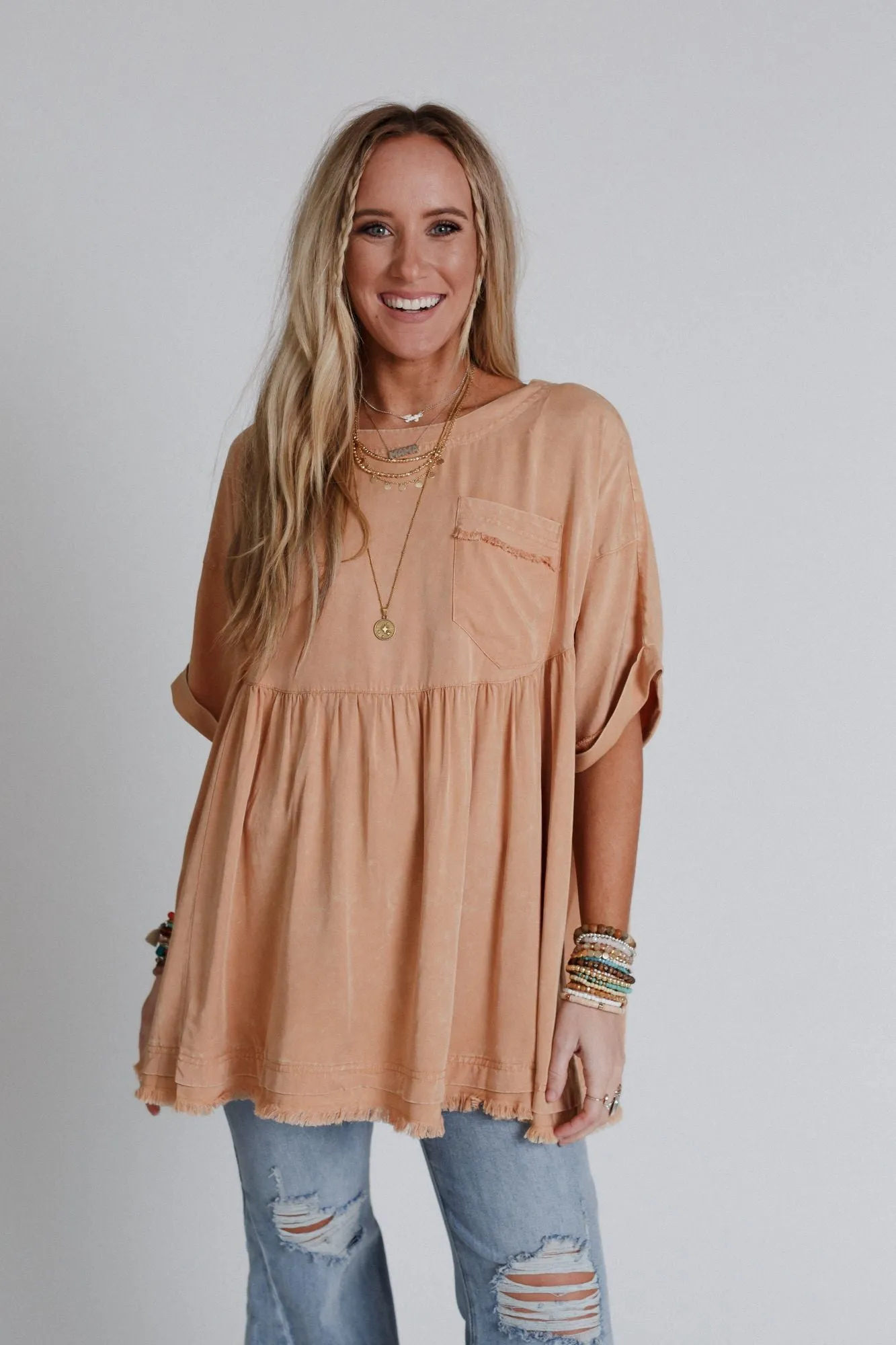 The Good Life Oversized Top - Peach