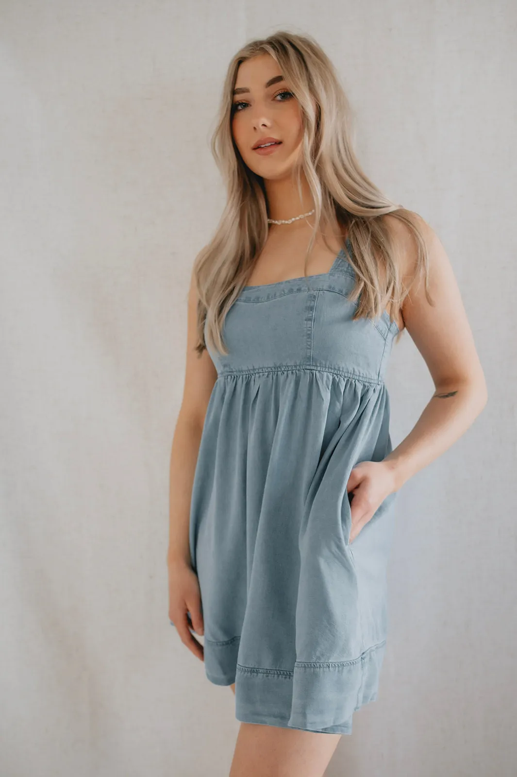 The Sweetheart Denim Babydoll Mini Dress