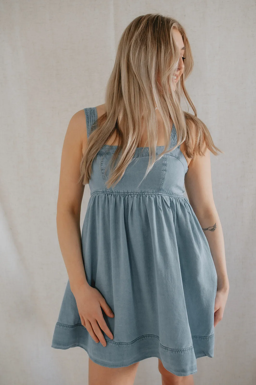 The Sweetheart Denim Babydoll Mini Dress