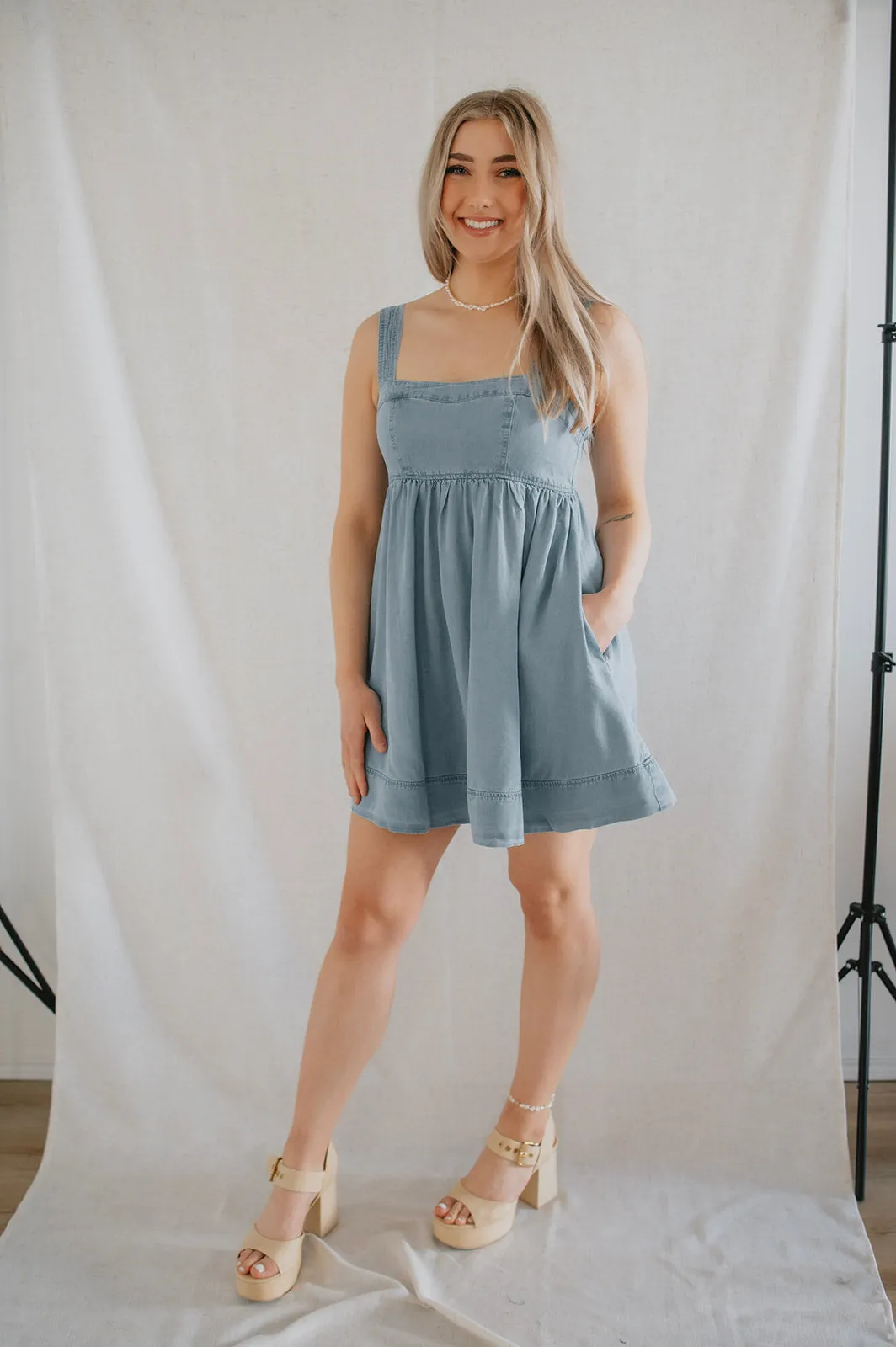 The Sweetheart Denim Babydoll Mini Dress