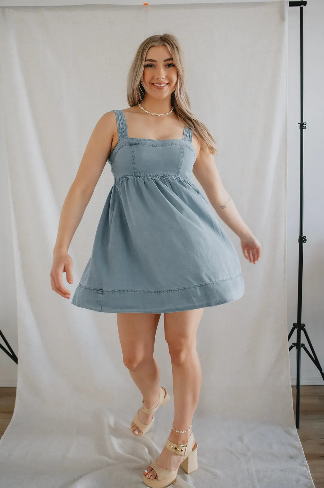 The Sweetheart Denim Babydoll Mini Dress