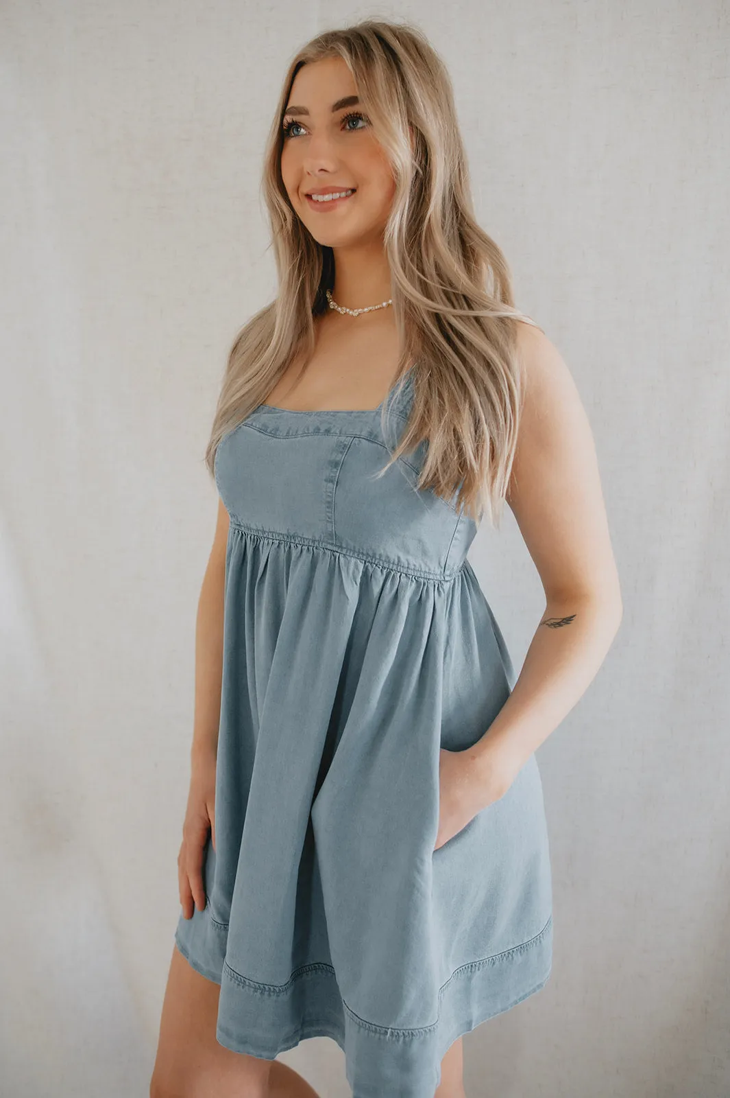 The Sweetheart Denim Babydoll Mini Dress