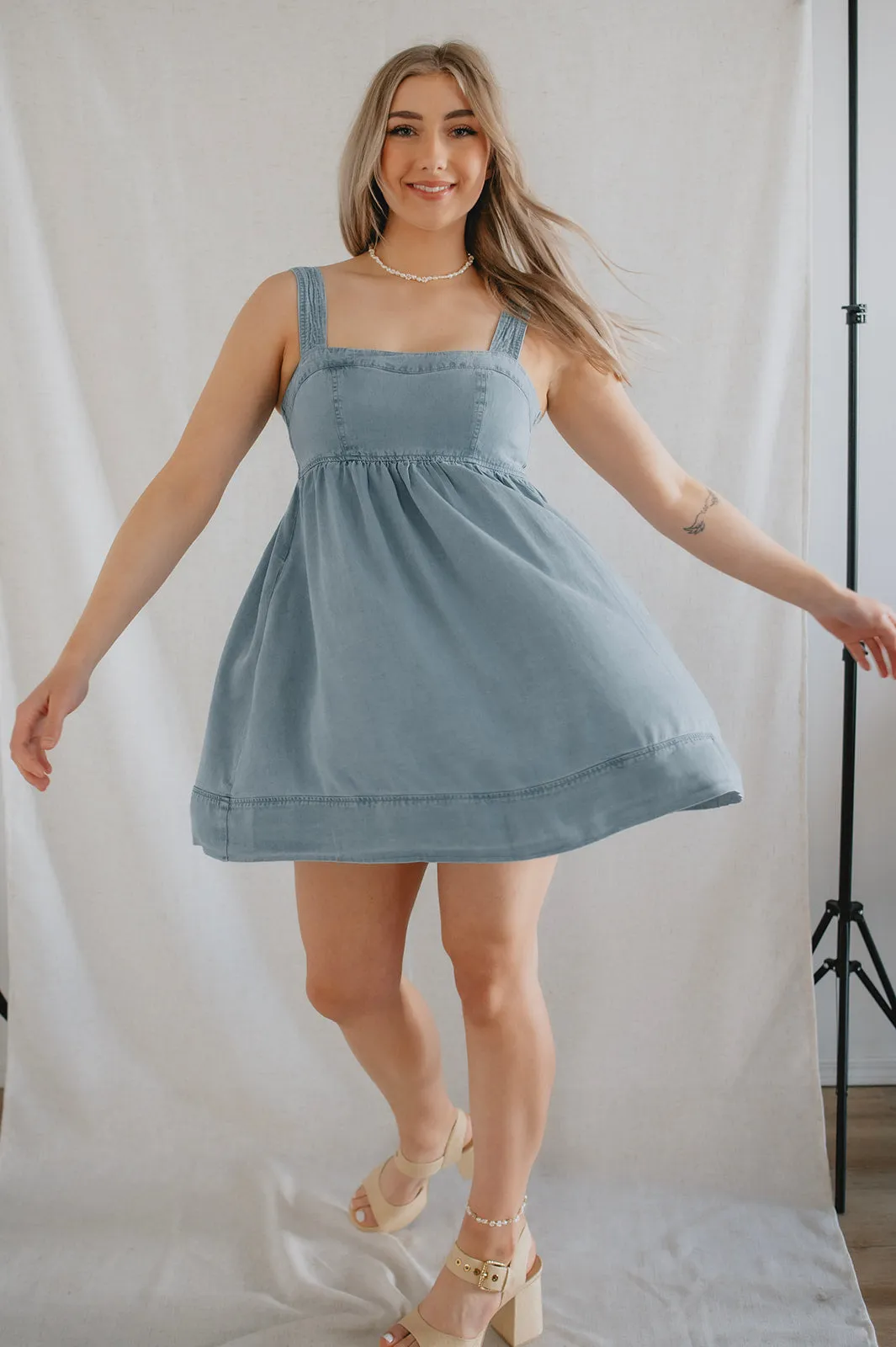 The Sweetheart Denim Babydoll Mini Dress