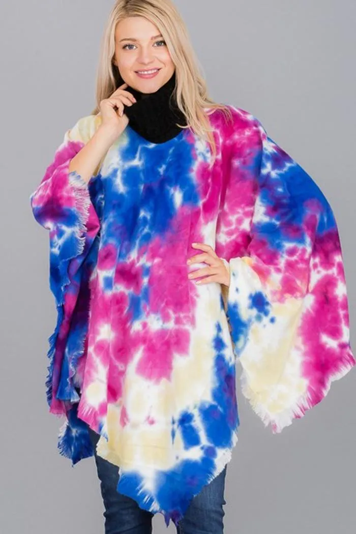 Tie Dye Fringe Poncho