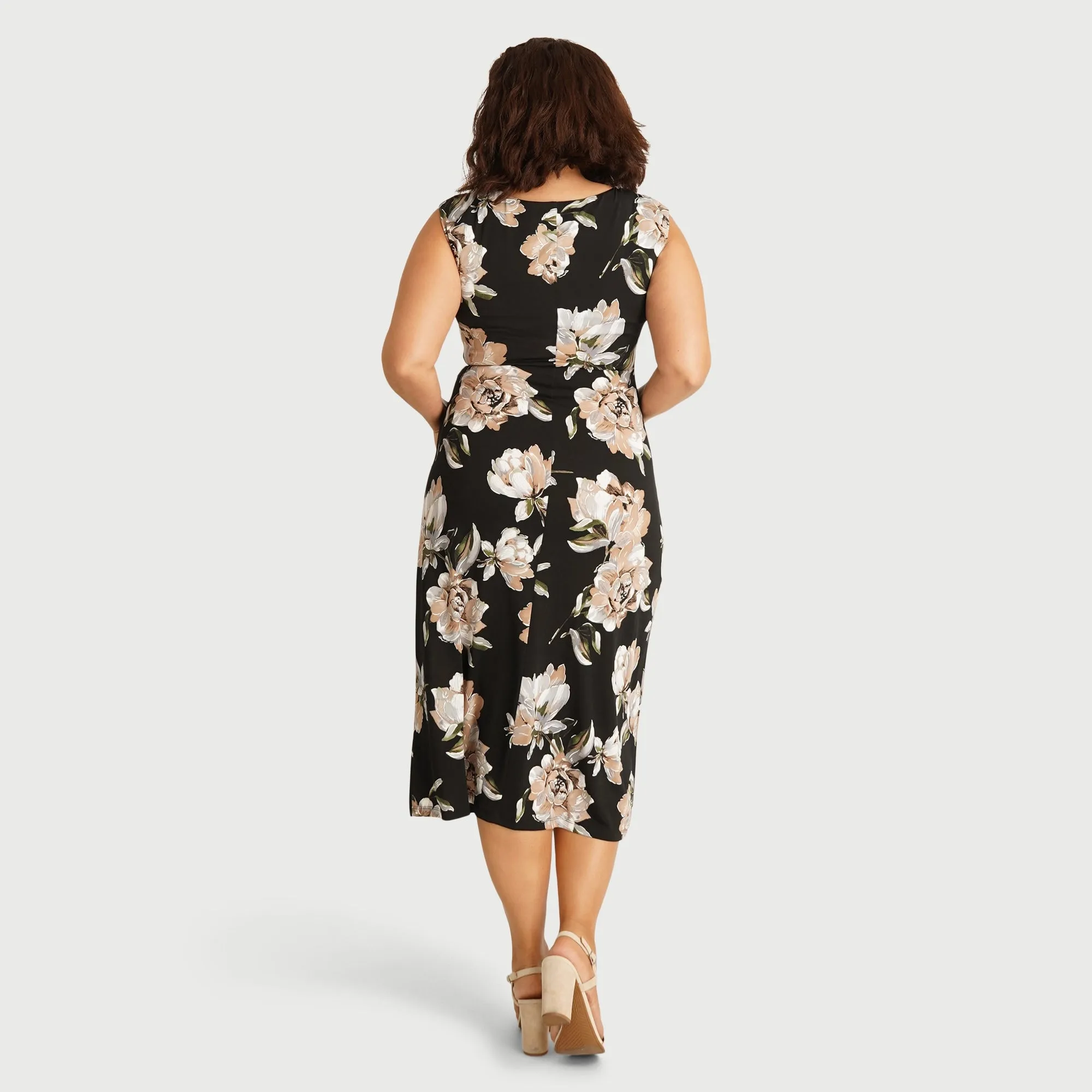 Tonya Taupe Floral Cowl Neck Midi Dress