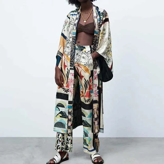 Two Piece Set Printed Kimono